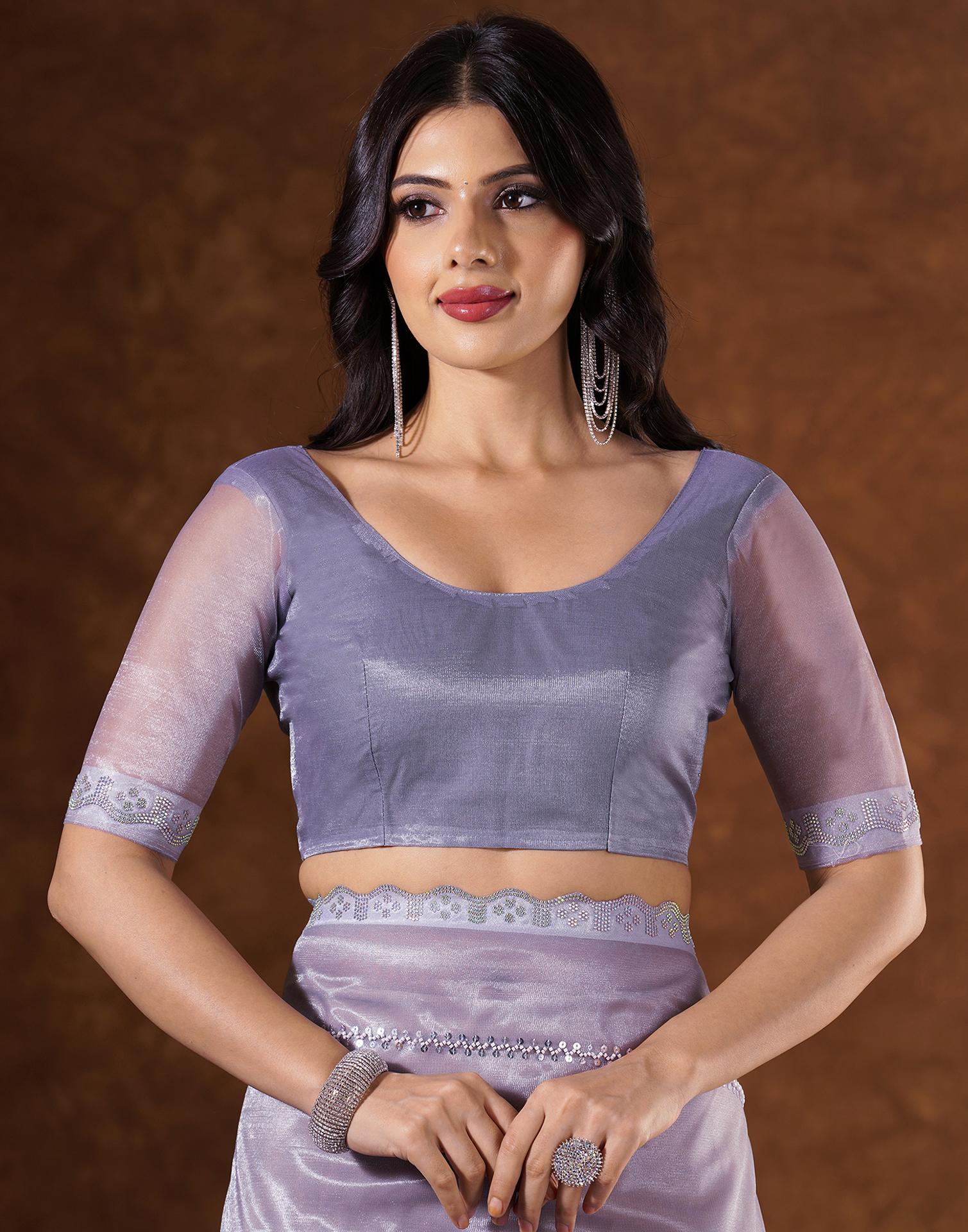 Purple Net Embroidery Saree