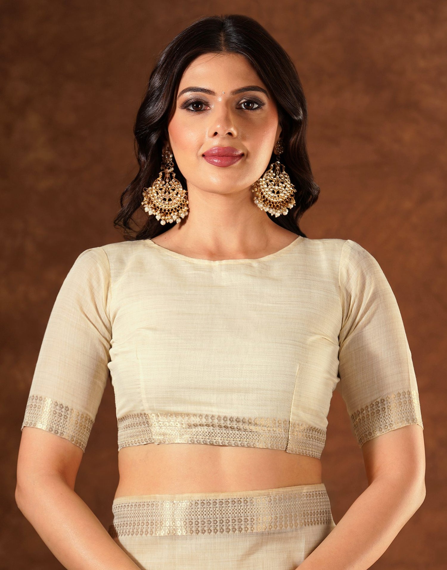Beige Linen Embroidery Saree