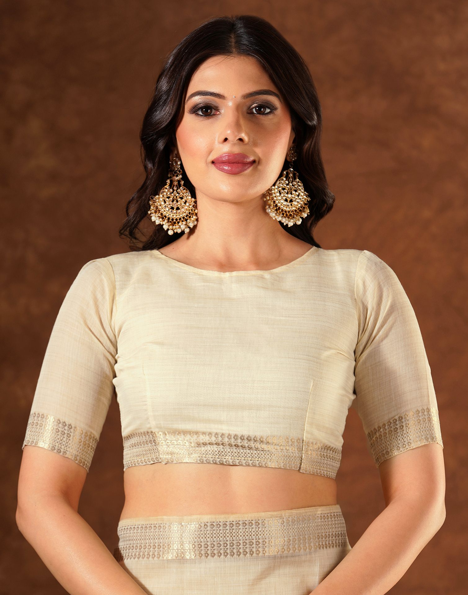 Beige Linen Embroidery Saree