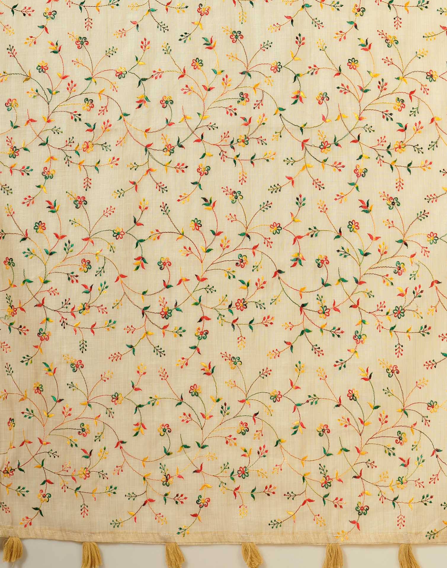 Beige Linen Embroidery Saree