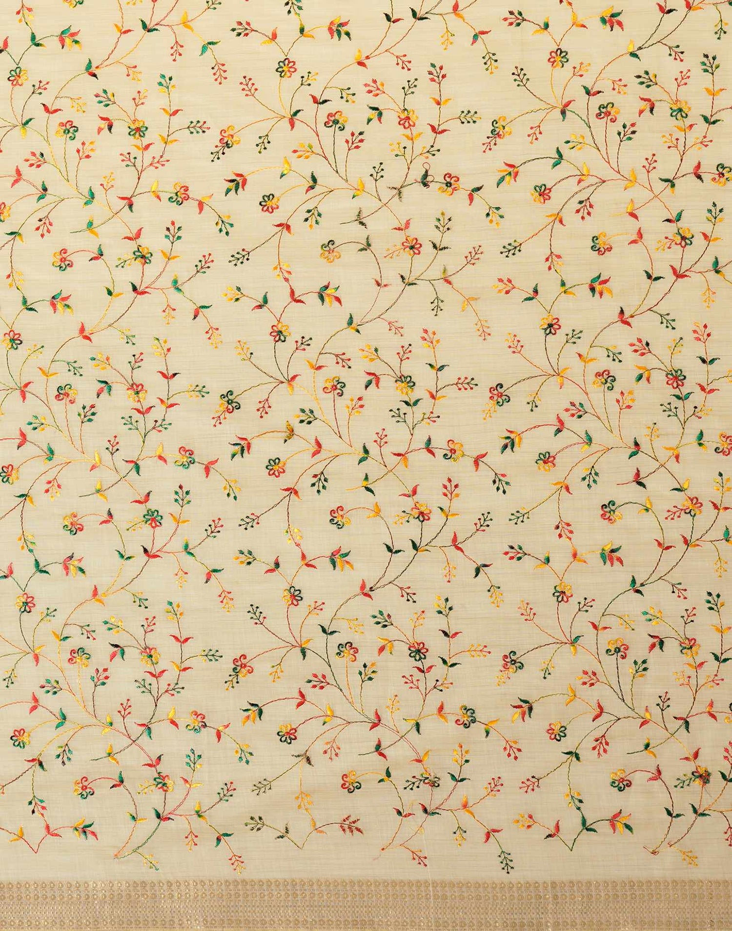 Beige Linen Embroidery Saree