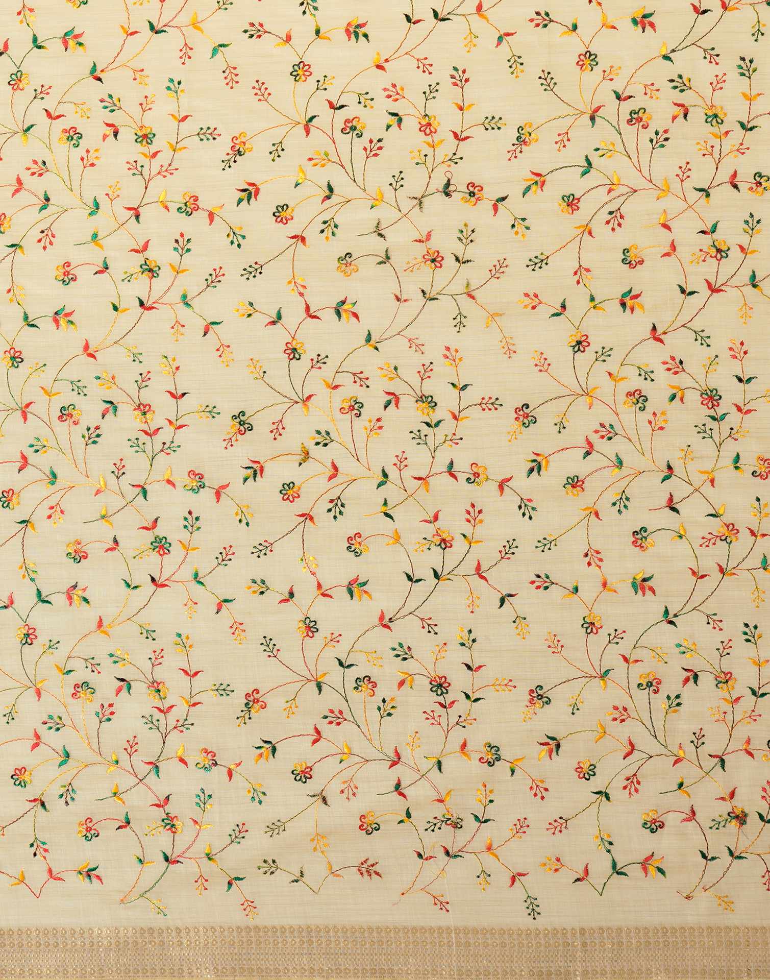 Beige Linen Embroidery Saree