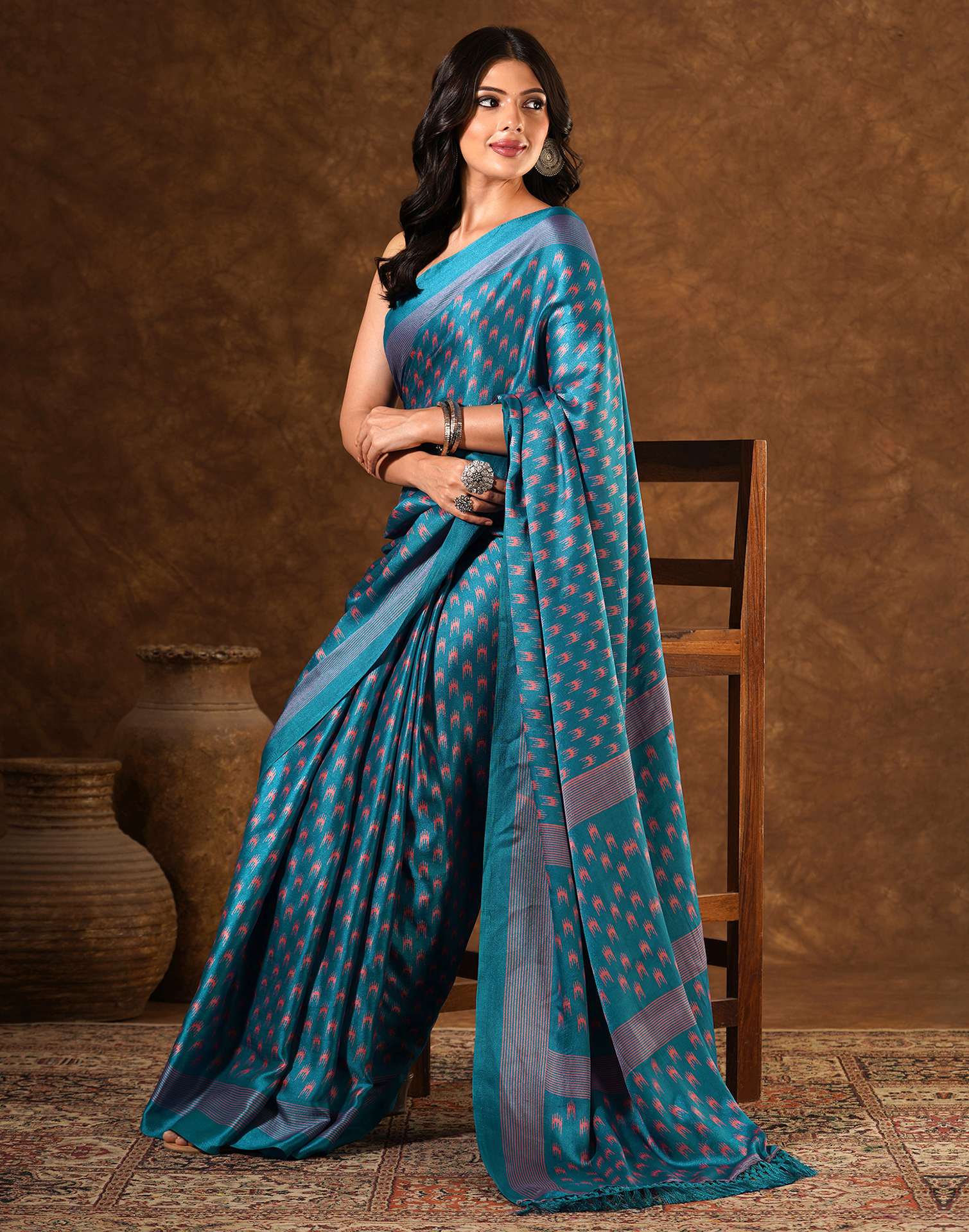 Blue Silk Printed Saree