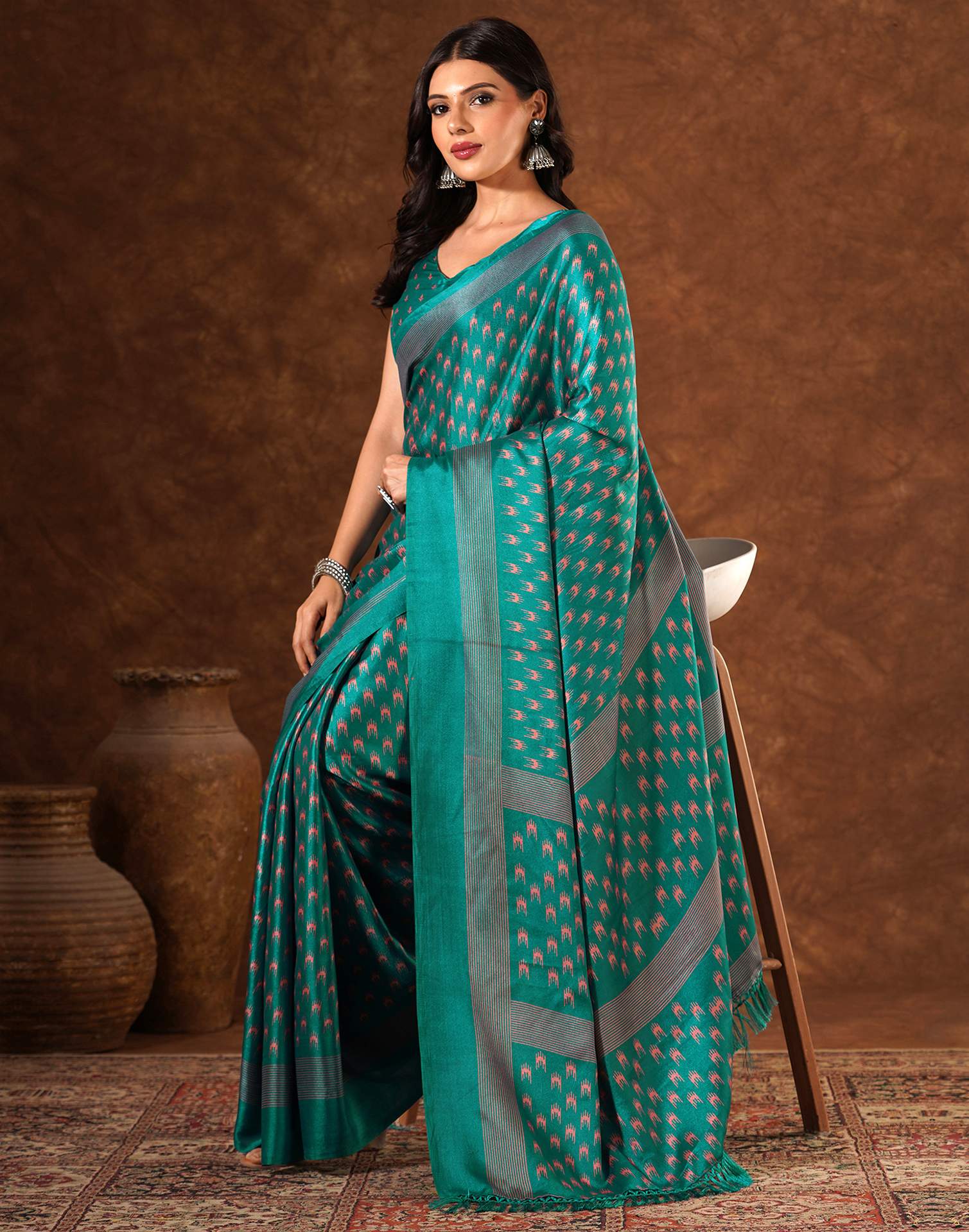 Green Silk Printed Saree
