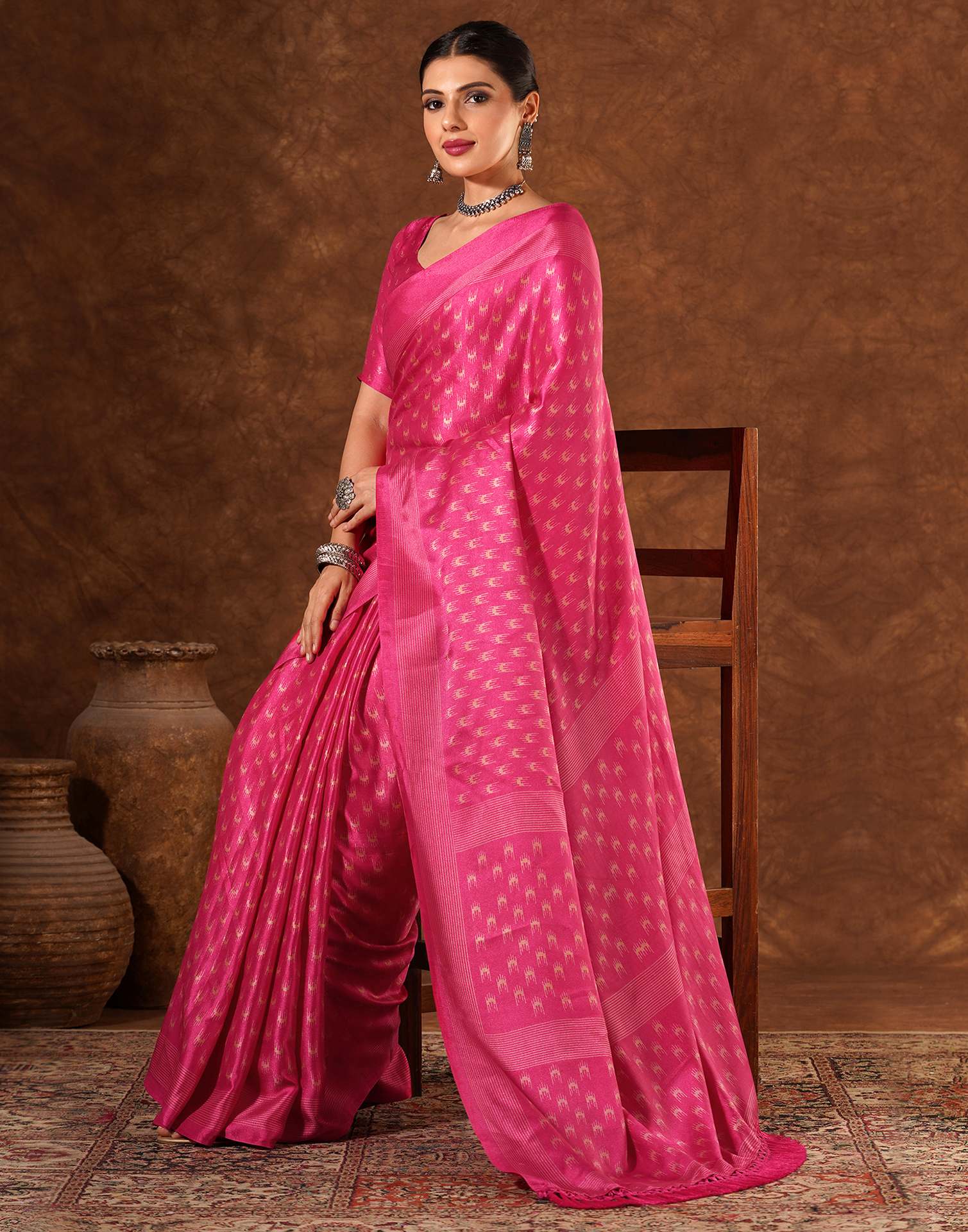 Pink Silk Printed Saree