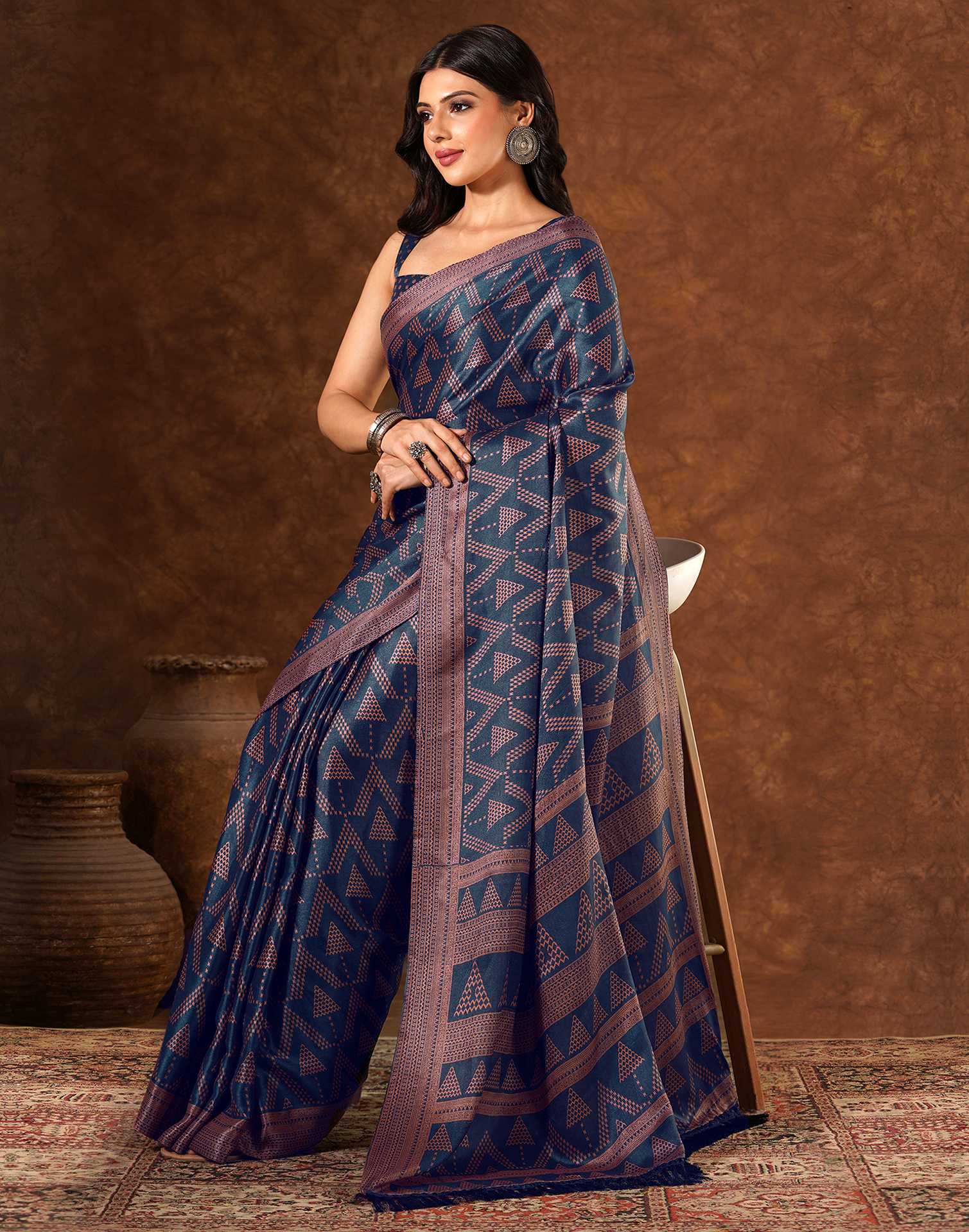 Blue Silk Printed Saree