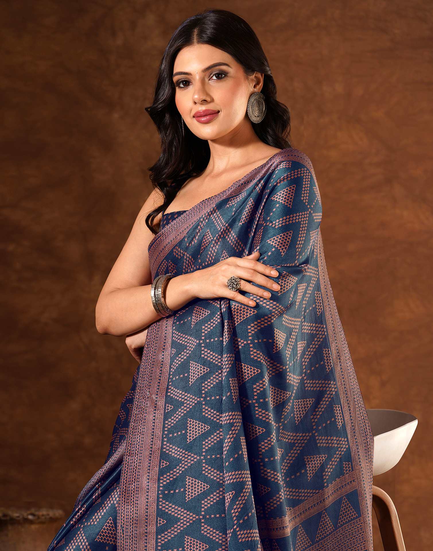 Blue Silk Printed Saree