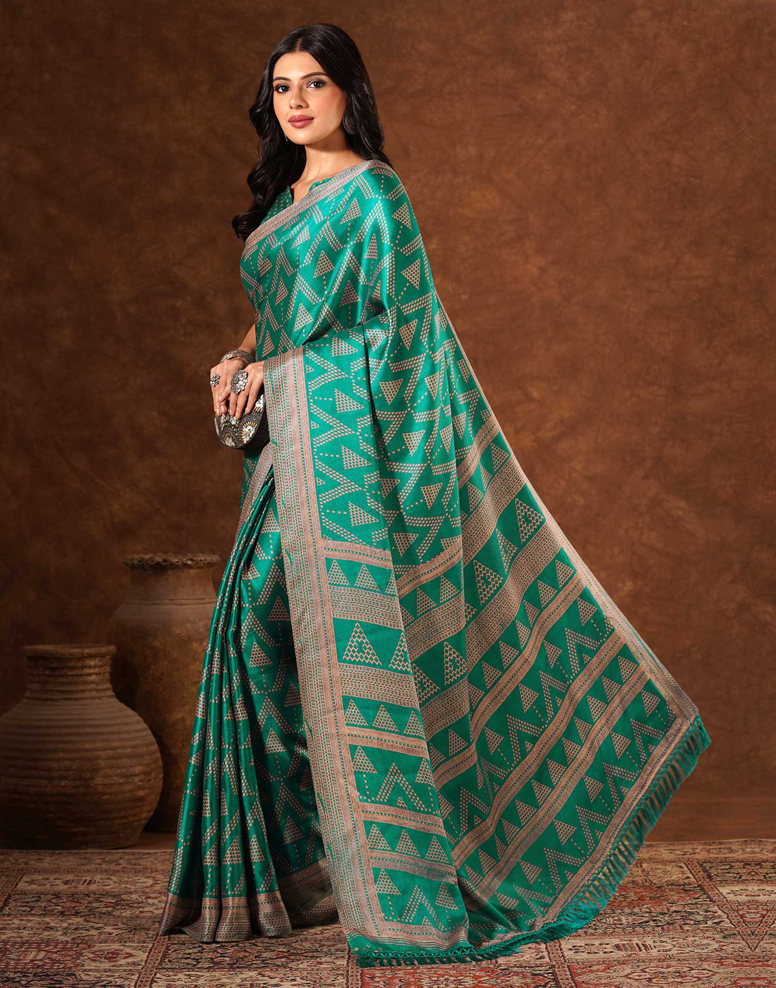 Green Silk Printed Saree