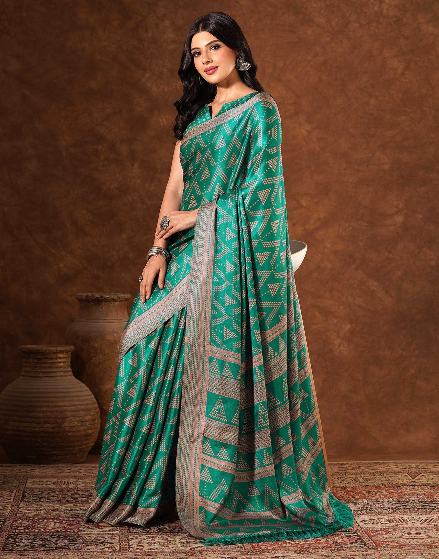 Green Silk Printed Saree