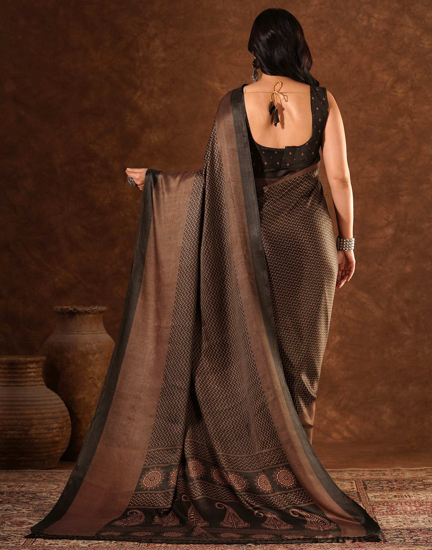 Brown Silk Printed Saree