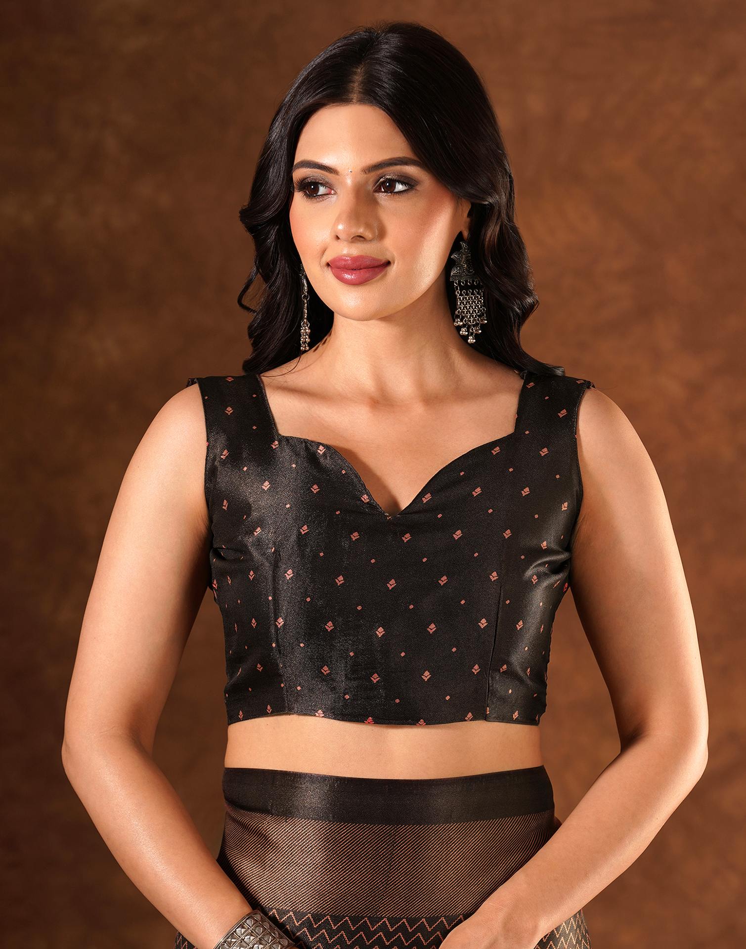Brown Silk Printed Saree
