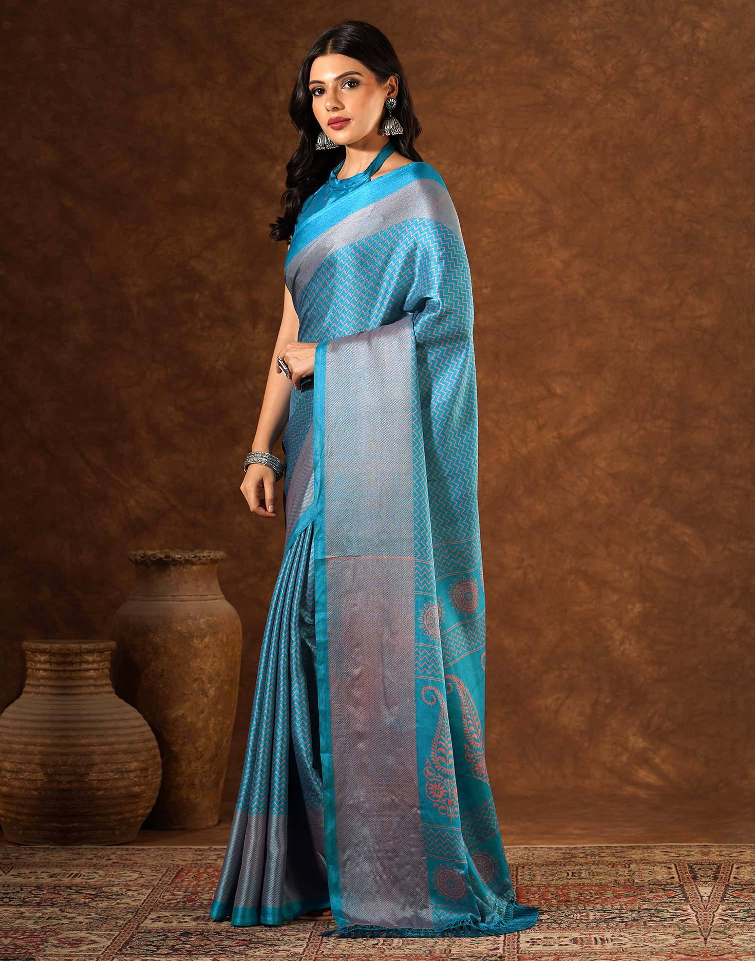 Blue Silk Printed Saree