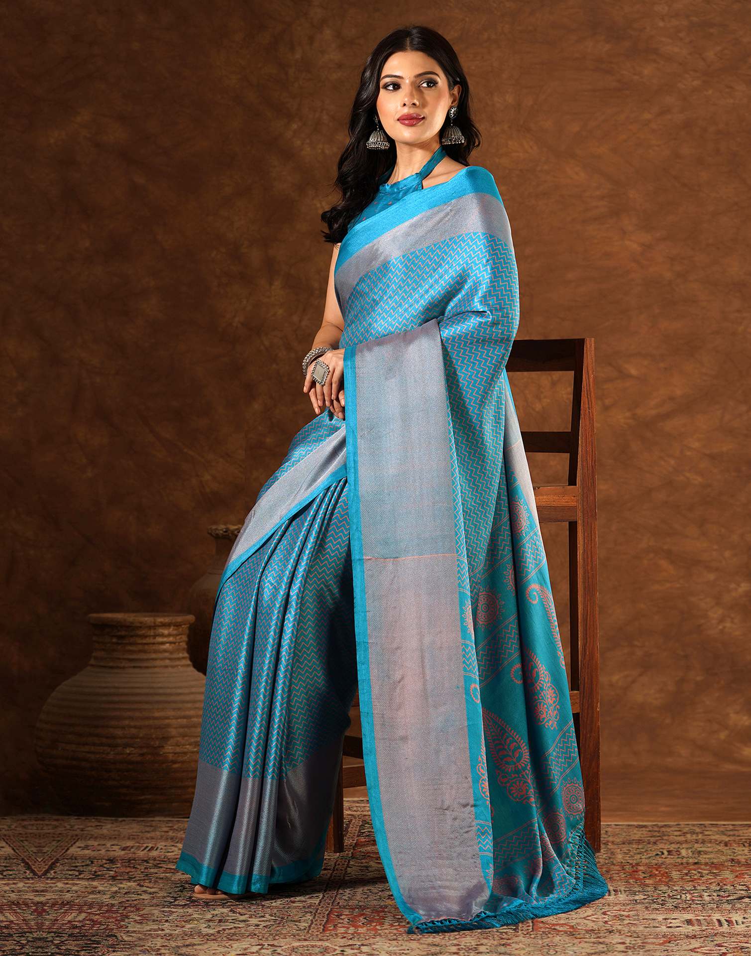 Blue Silk Printed Saree