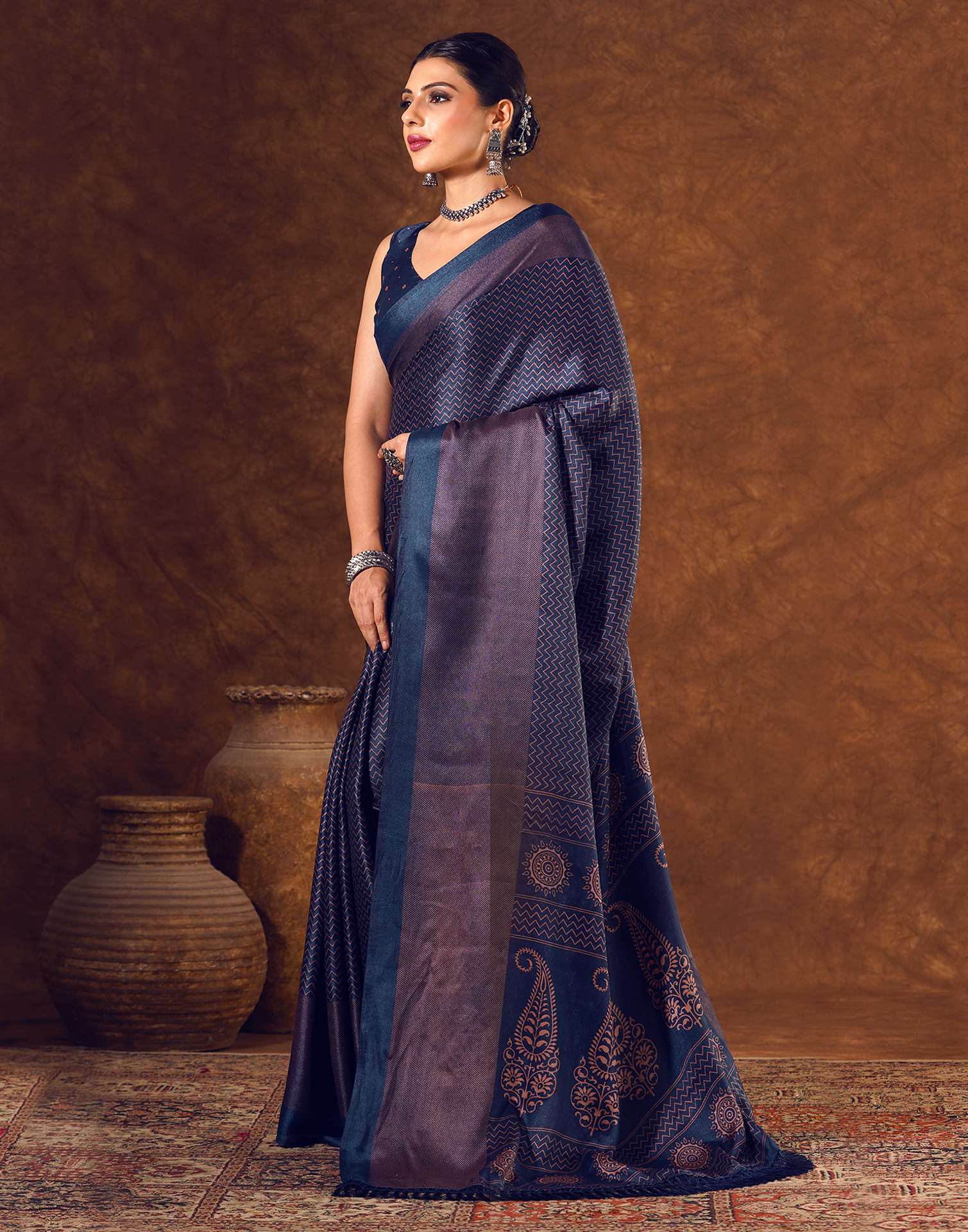 Blue Silk Printed Saree
