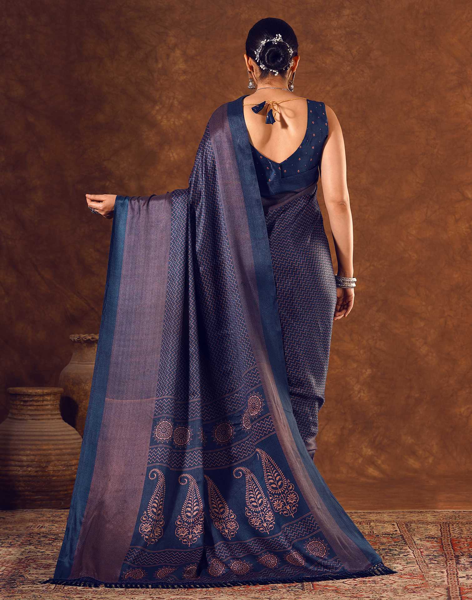 Blue Silk Printed Saree