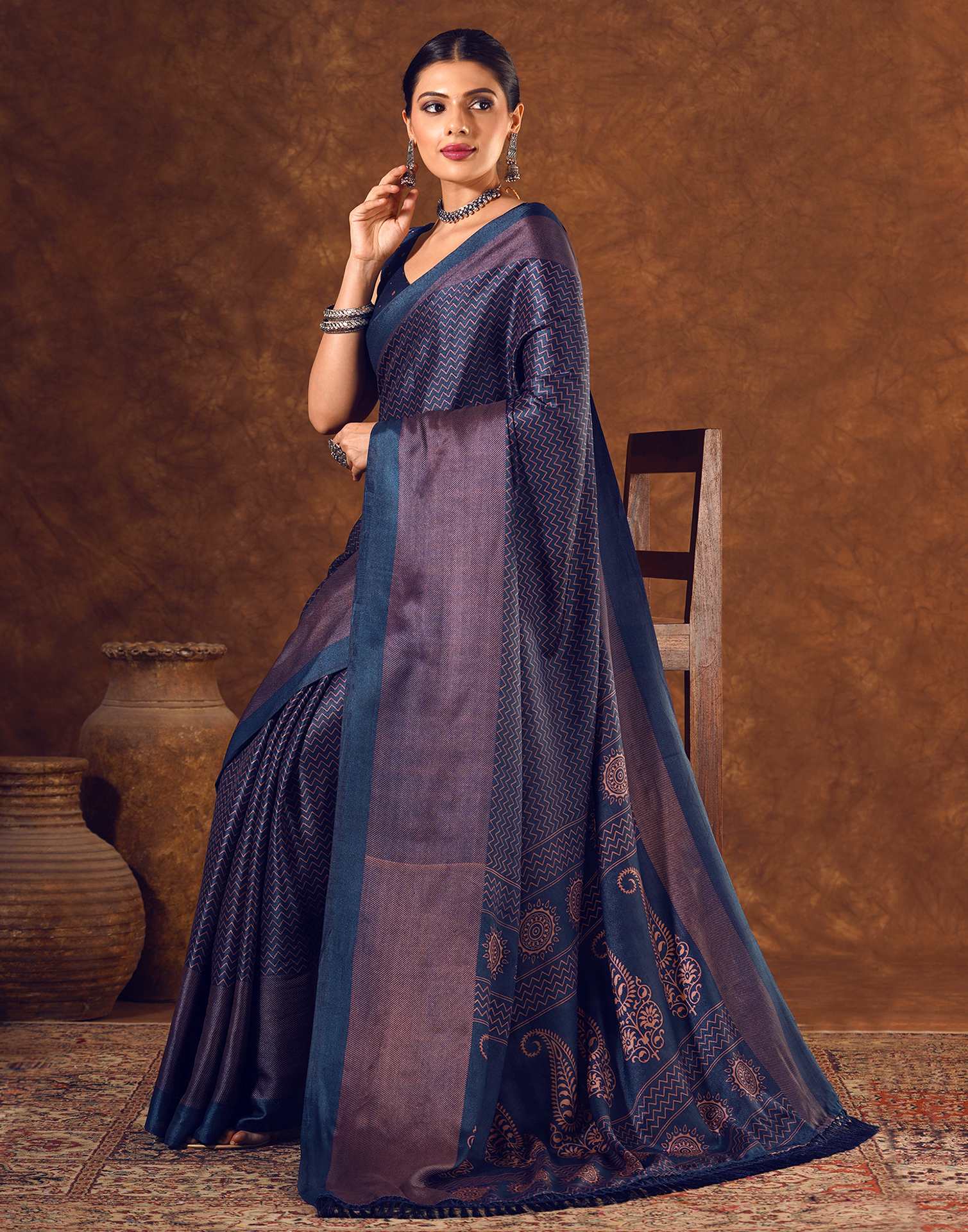 Blue Silk Printed Saree