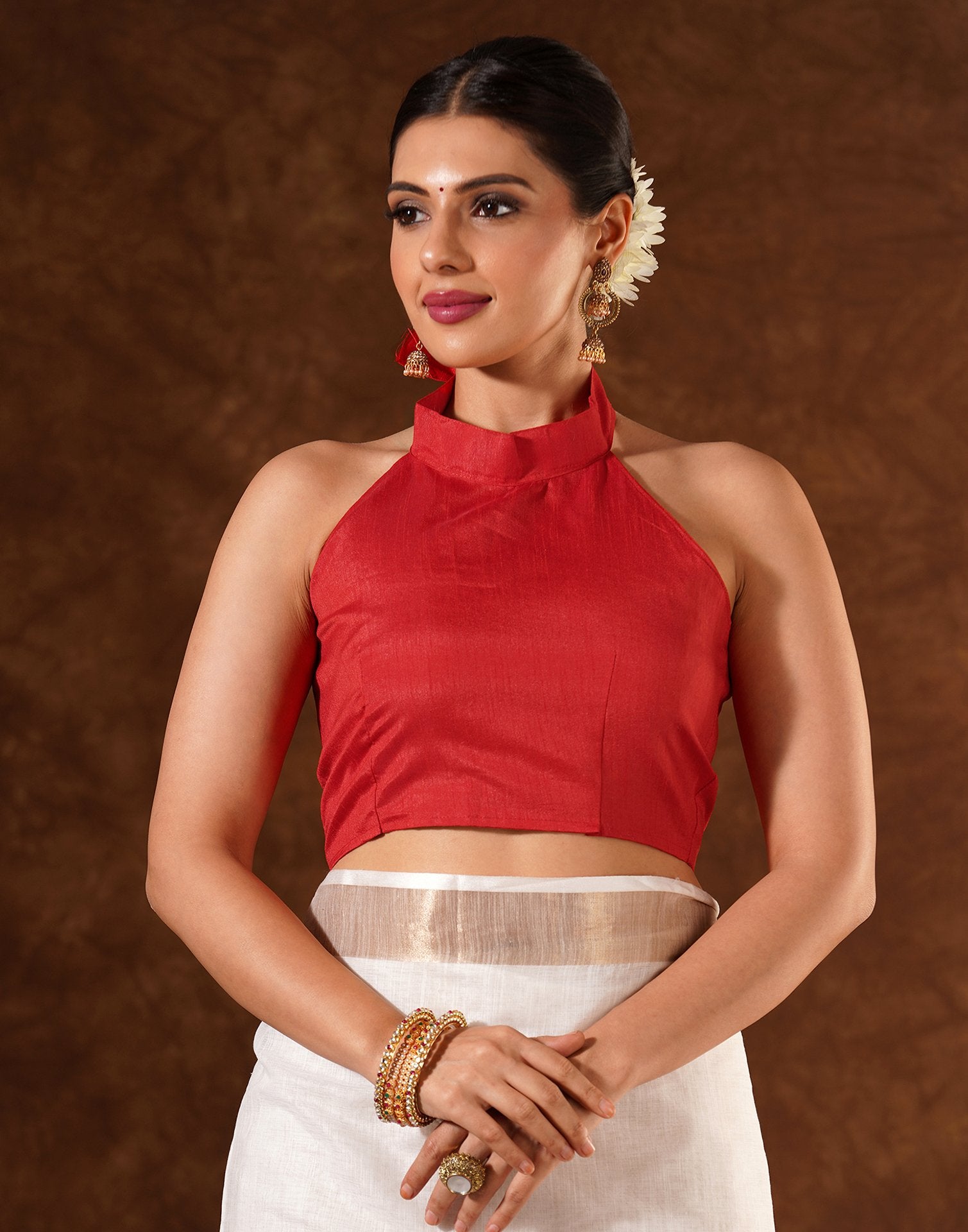 White Linen Zari work Plain Saree
