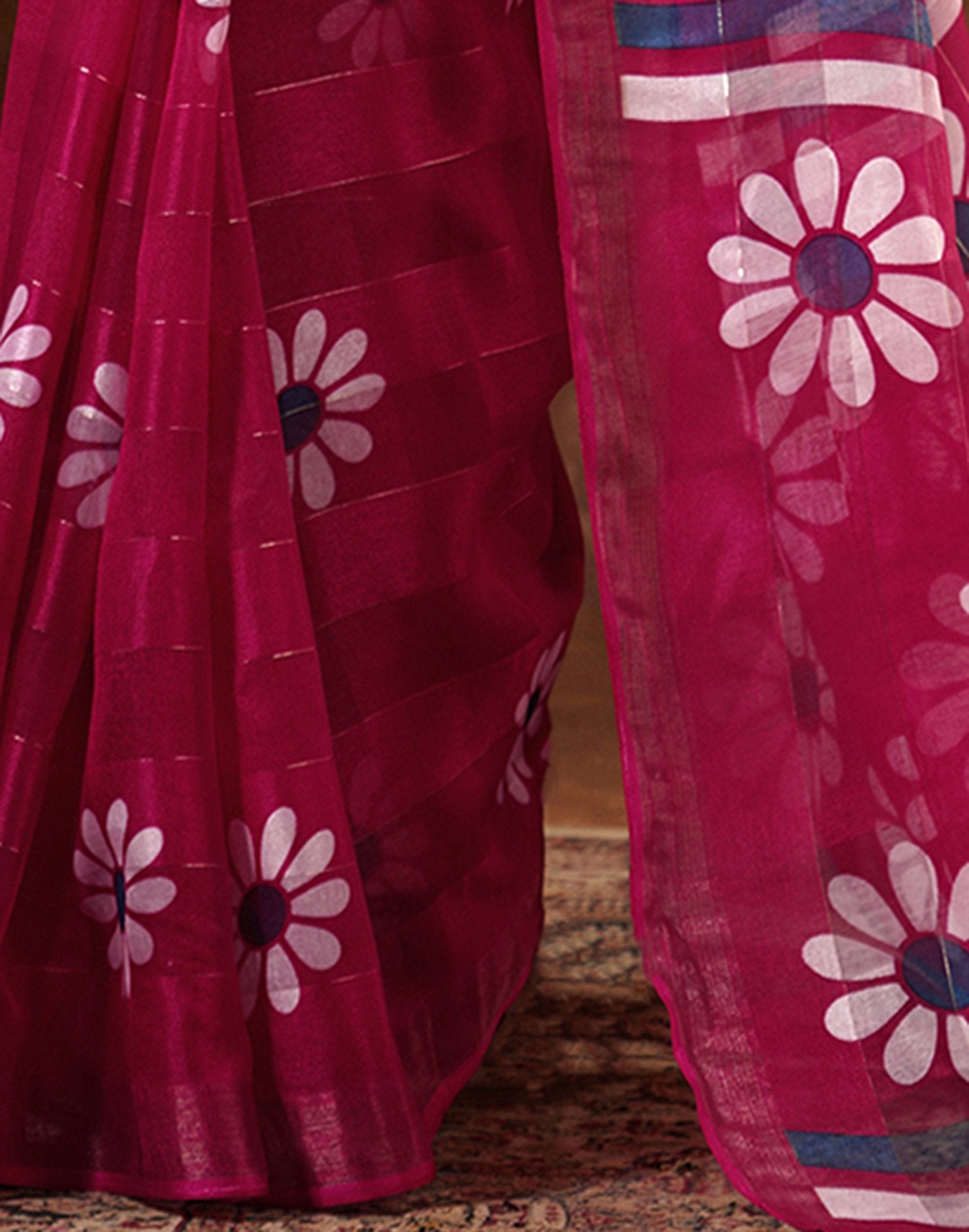 Magenta Silk Floral Printed Saree