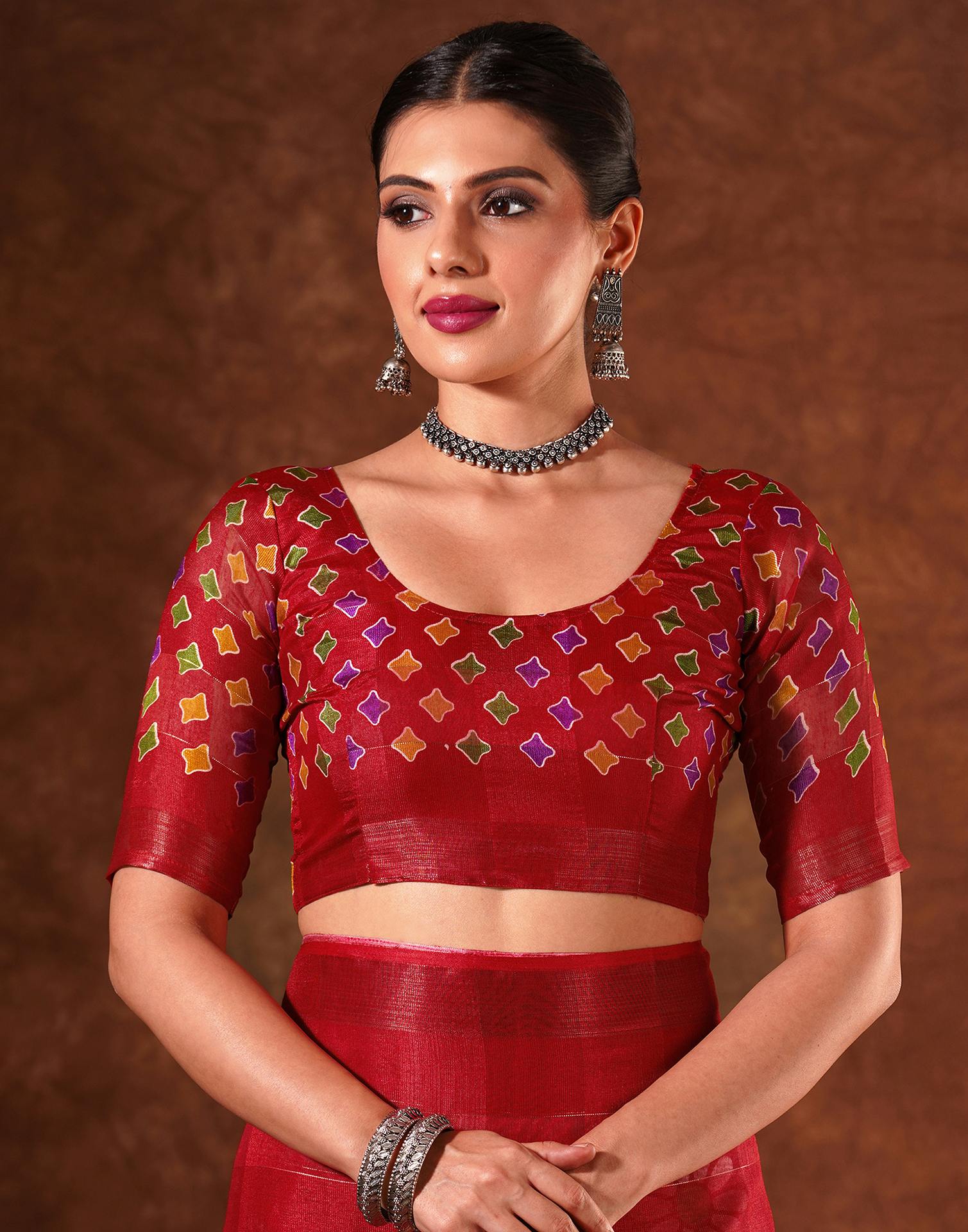 Red Silk Floral Printed Saree