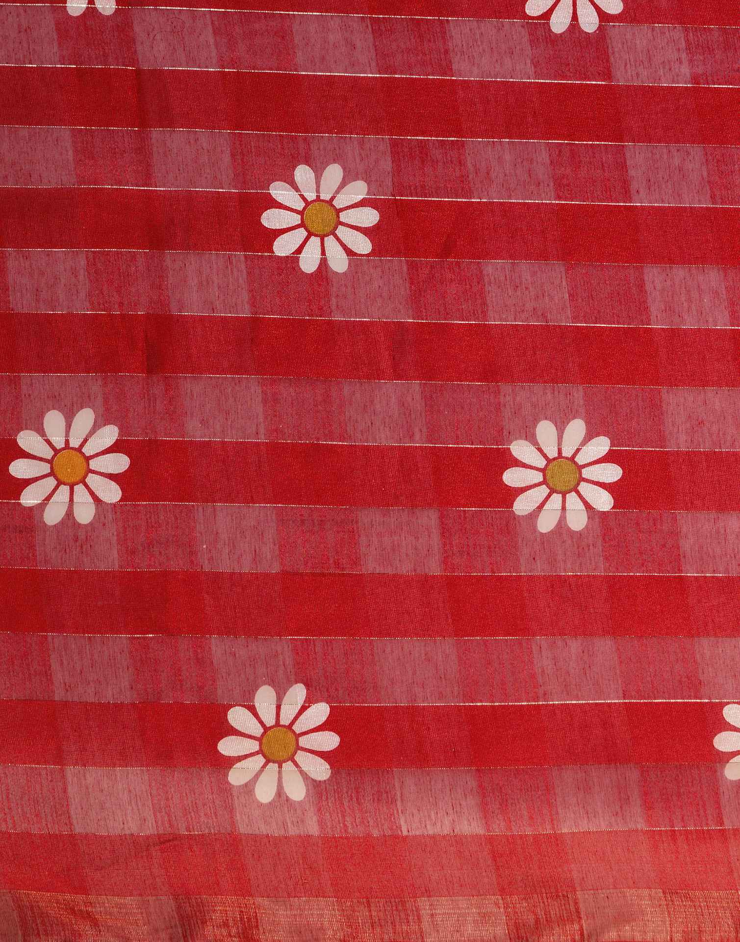 Red Silk Floral Printed Saree