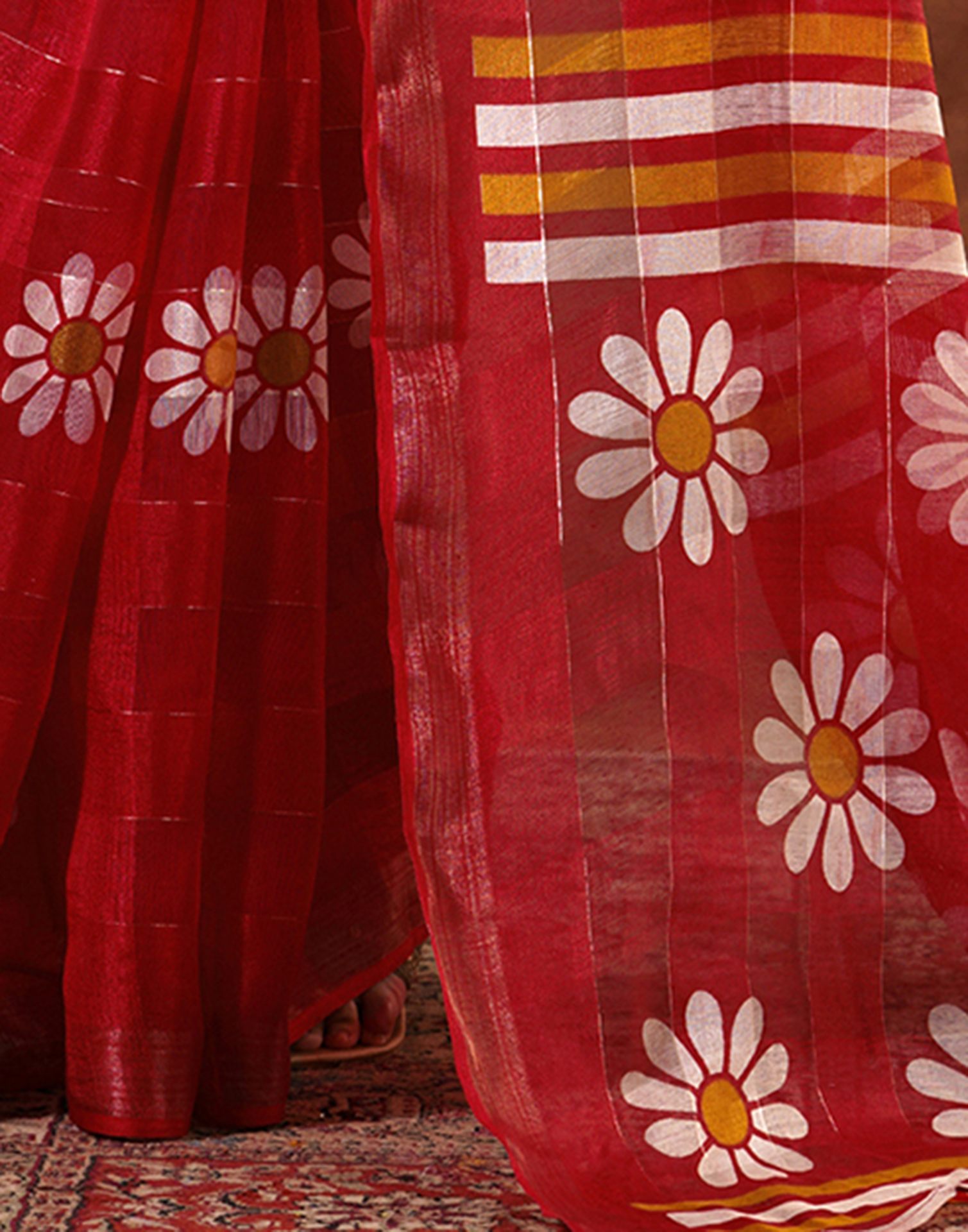 Red Silk Floral Printed Saree