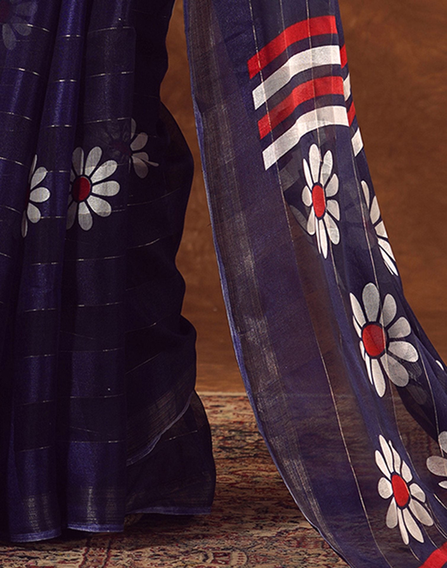 Blue Silk Floral Printed Saree