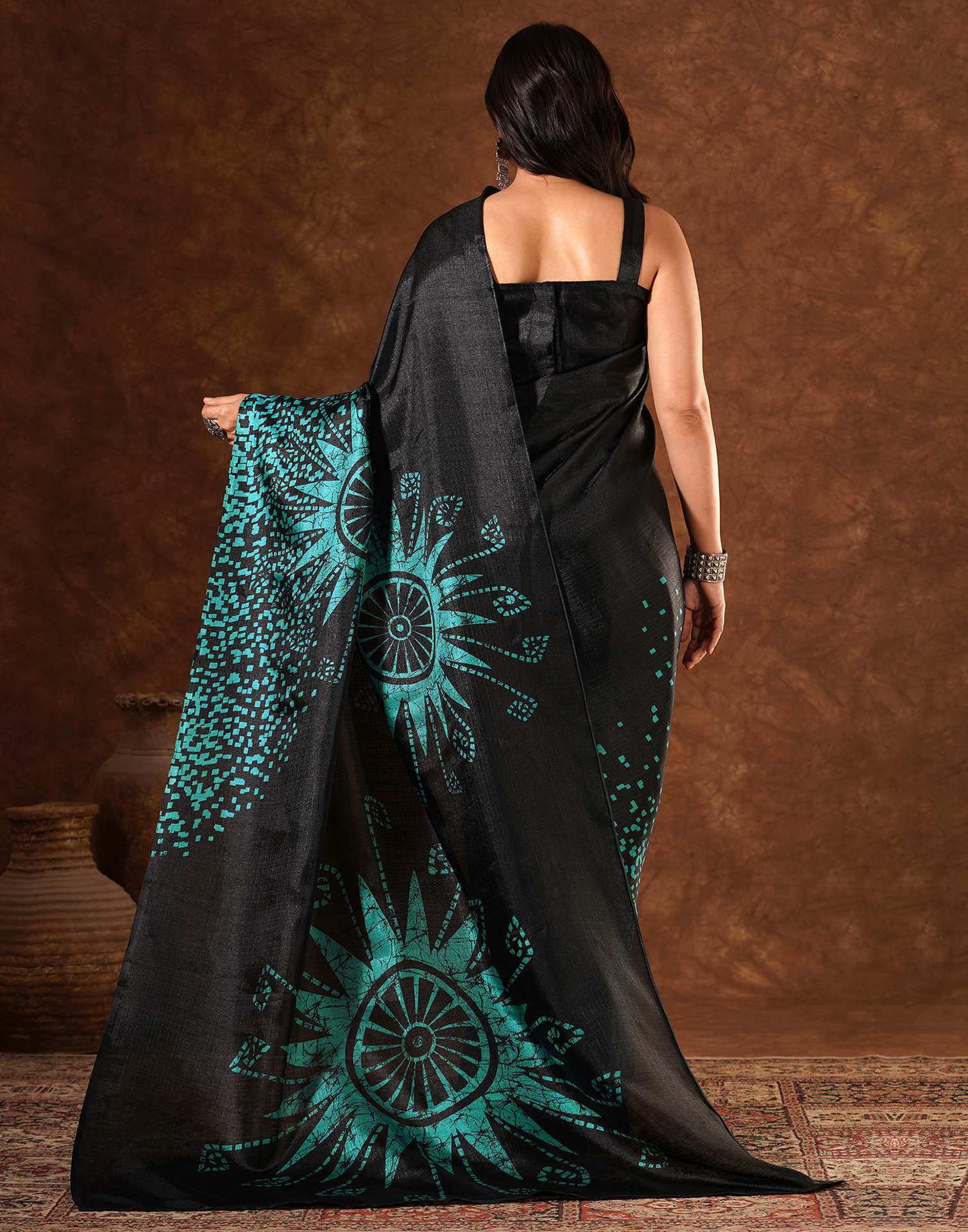 Black Cotton Blend Printed Saree