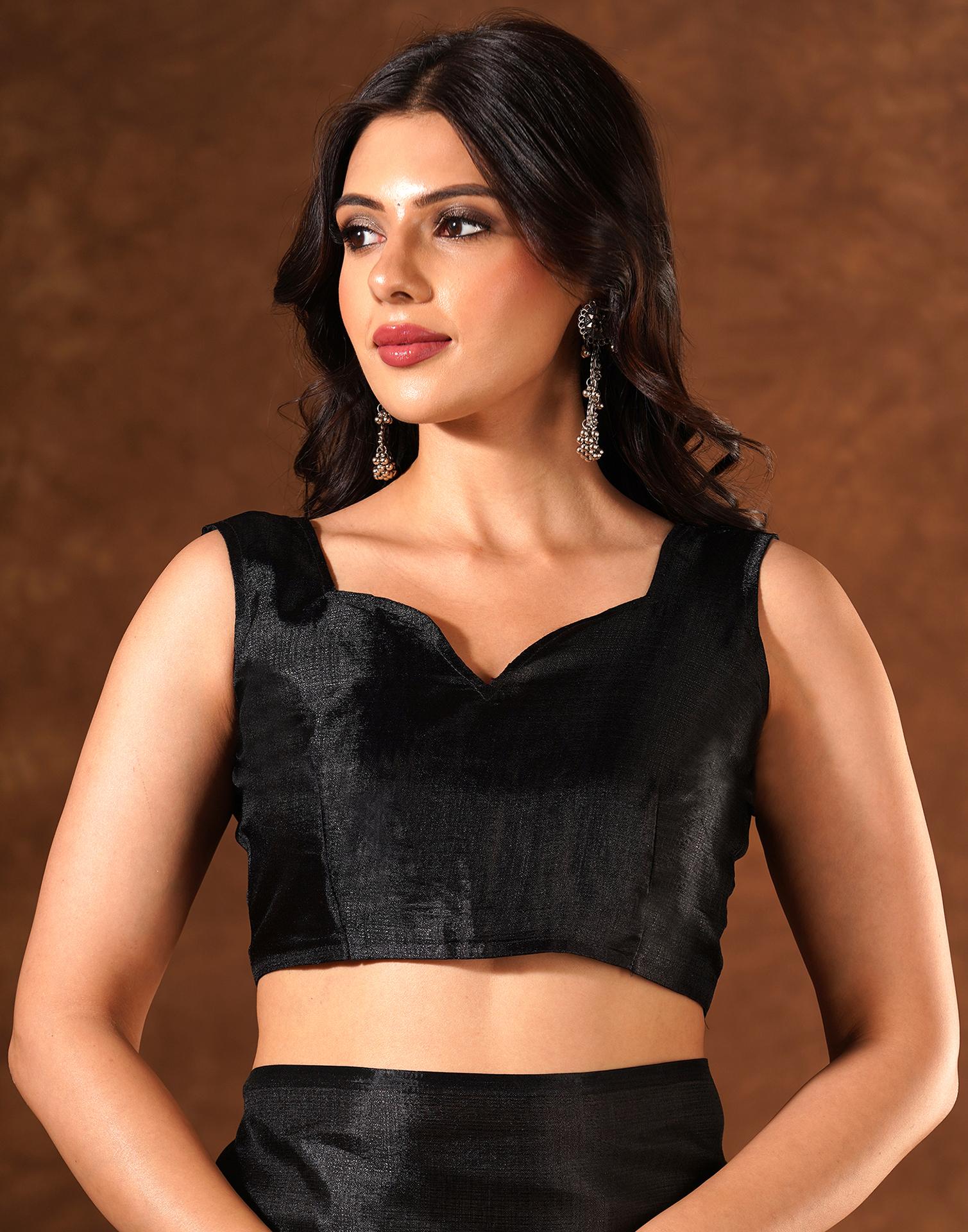 Black Cotton Blend Printed Saree