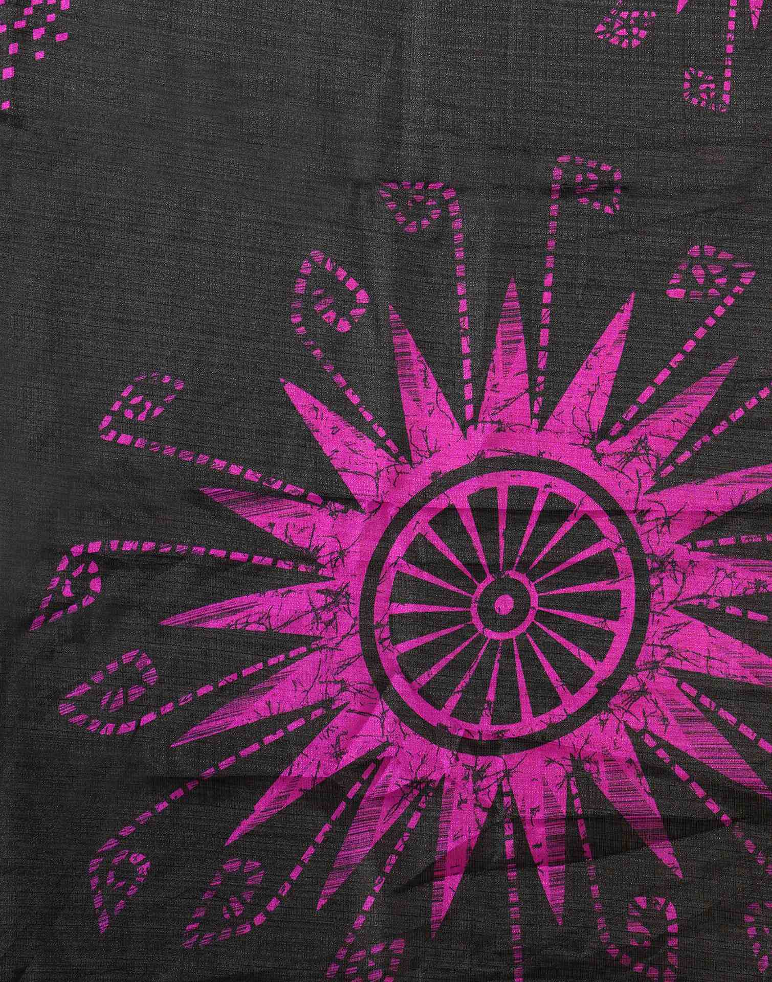 Black Cotton Blend Printed Saree