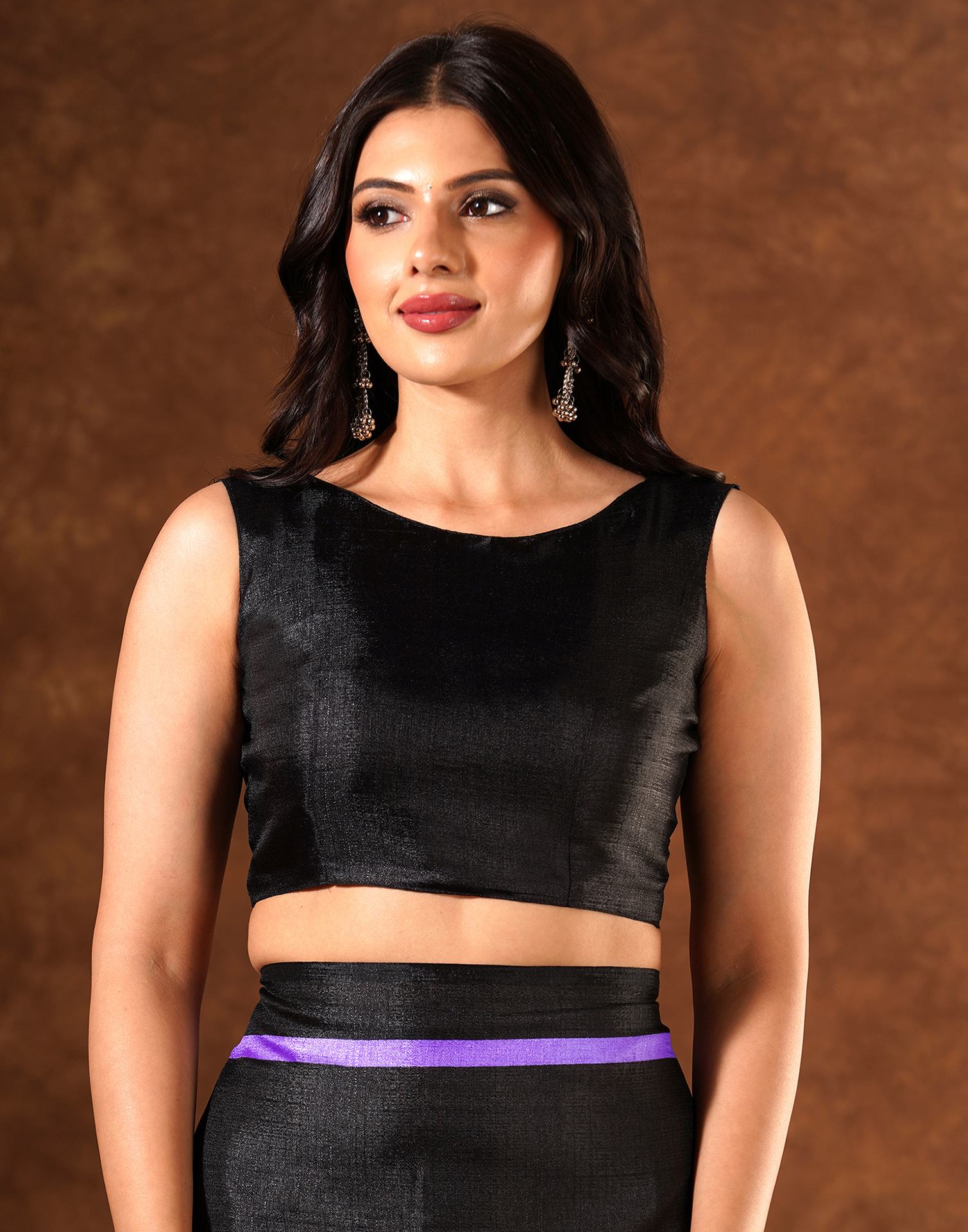 Black Cotton Blend Printed Saree