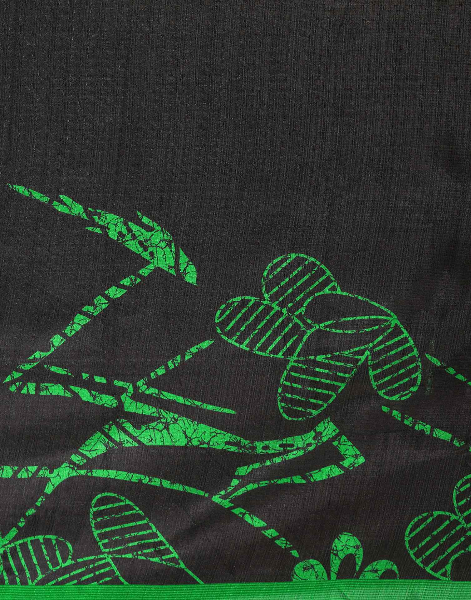 Black Cotton Blend Printed Saree
