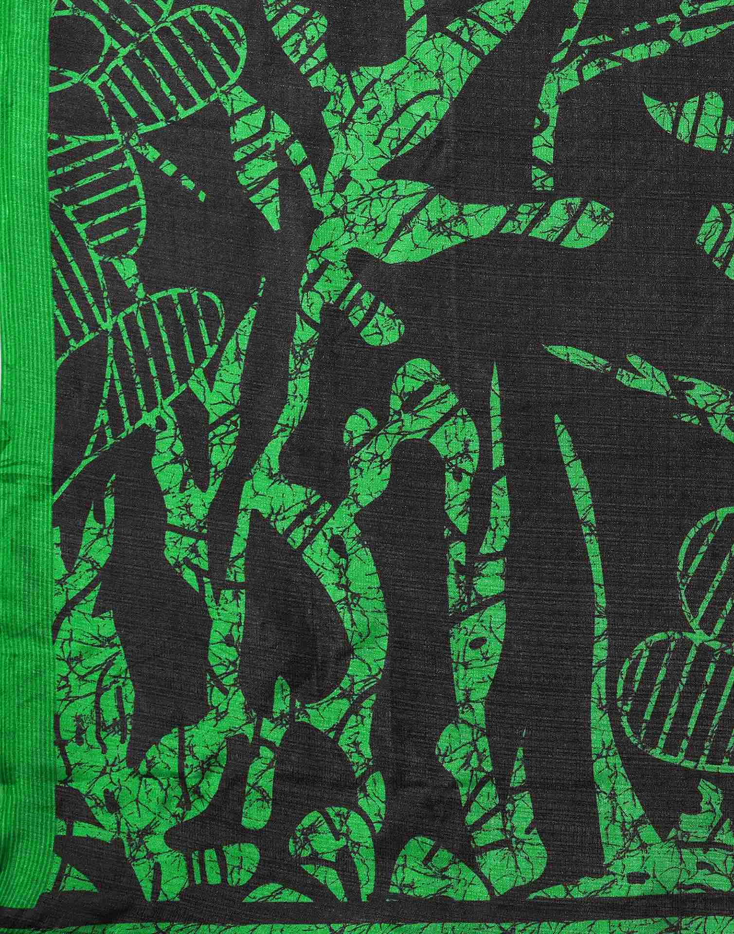 Black Cotton Blend Printed Saree