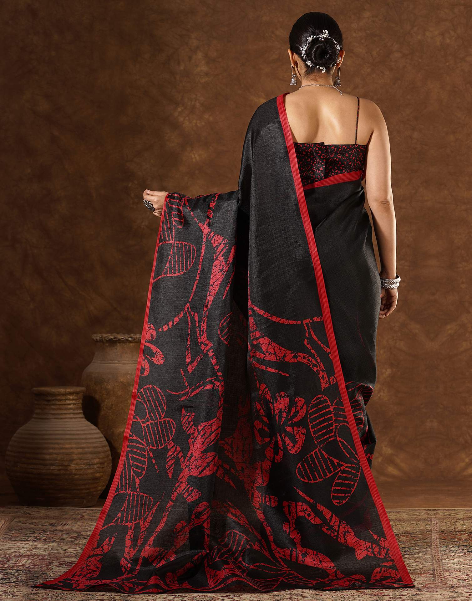 Black Cotton Blend Printed Saree