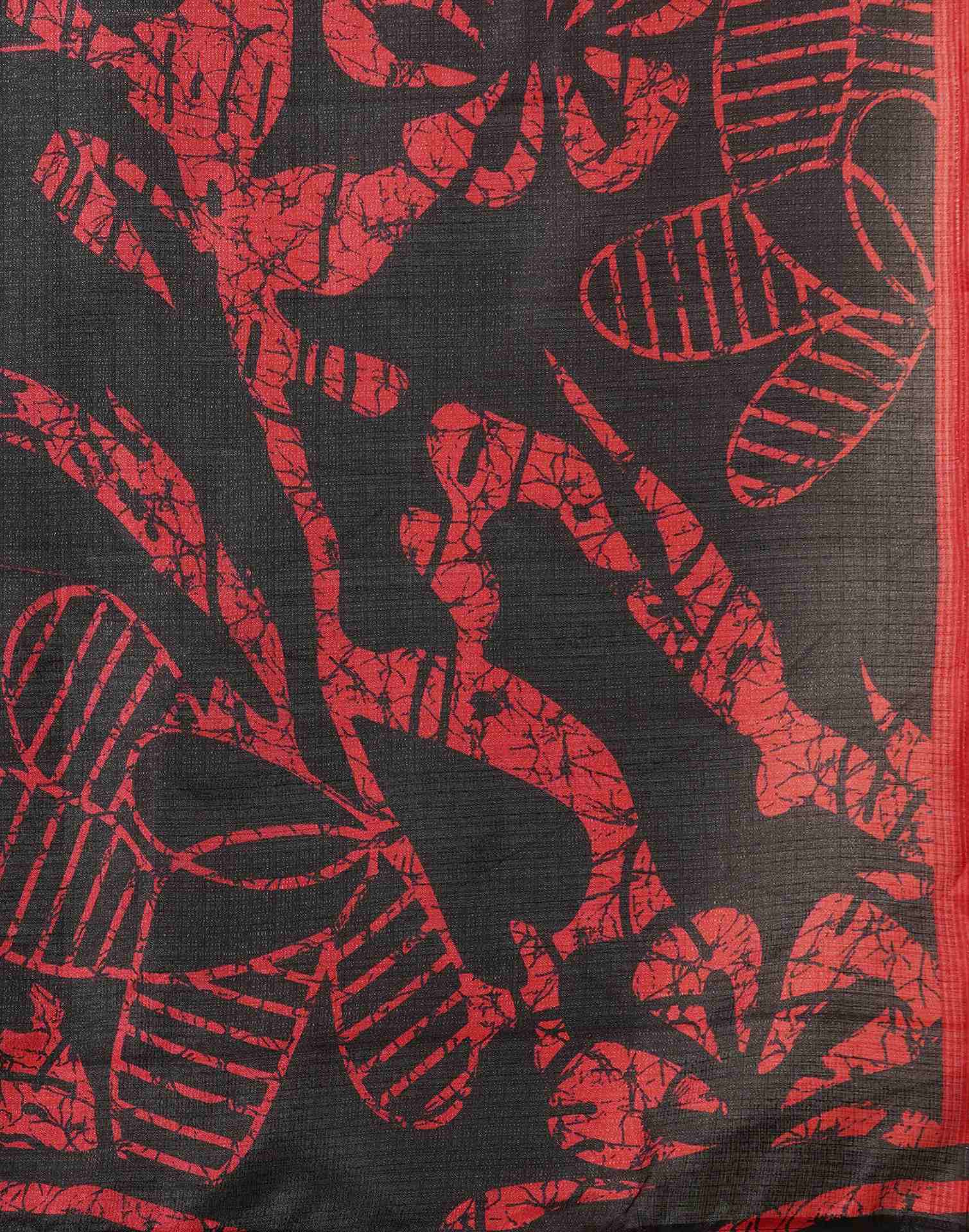 Black Cotton Blend Printed Saree