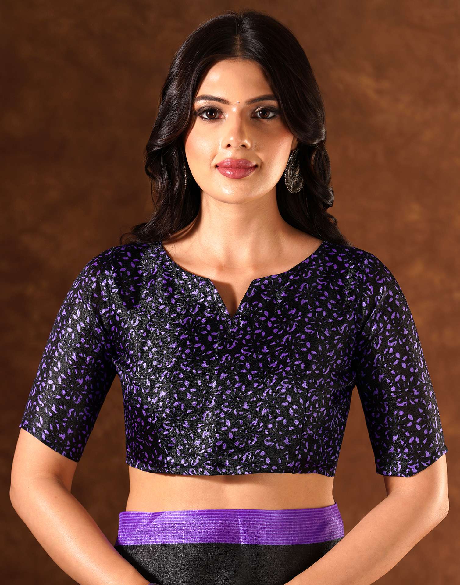 Black Cotton Blend Printed Saree