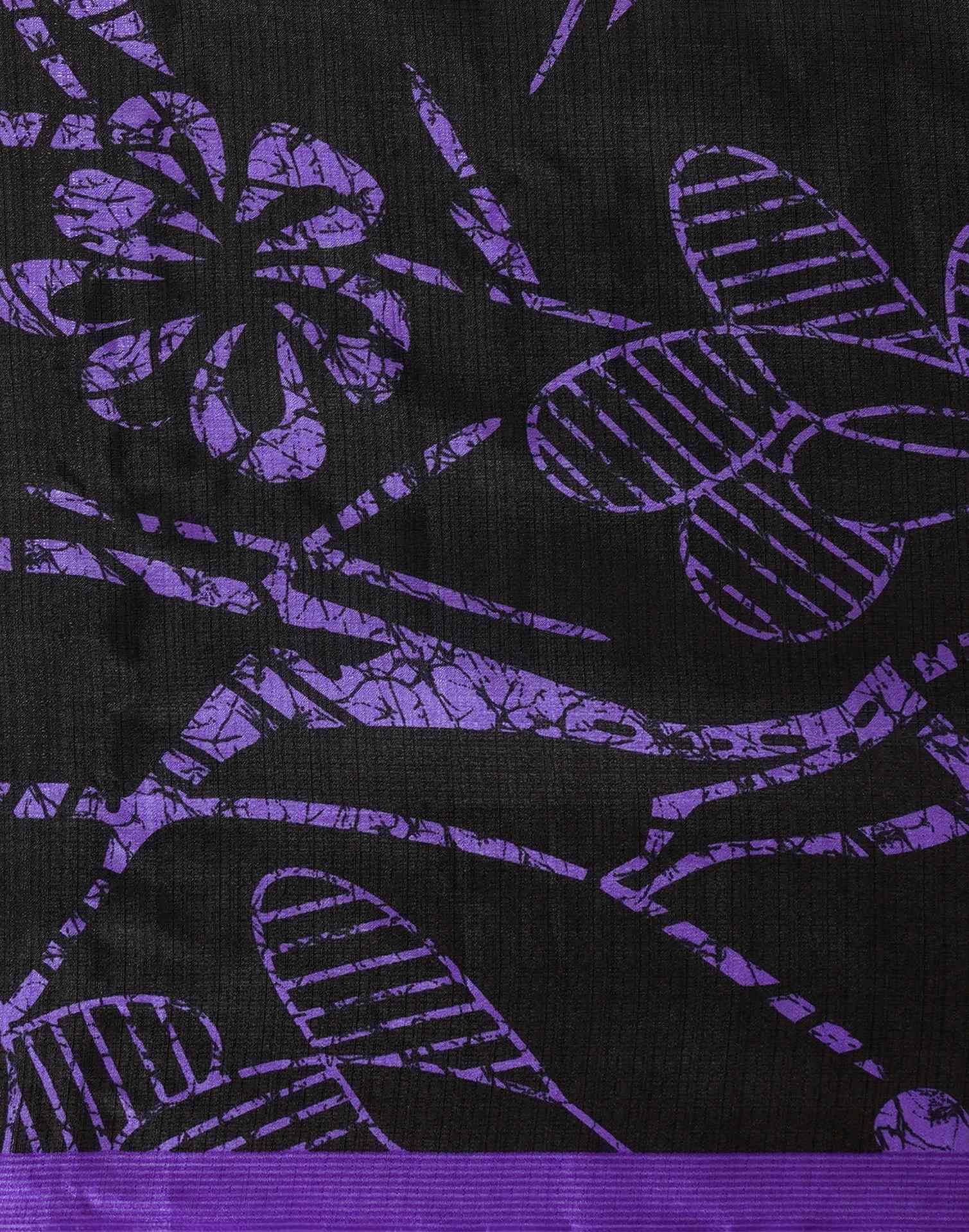 Black Cotton Blend Printed Saree
