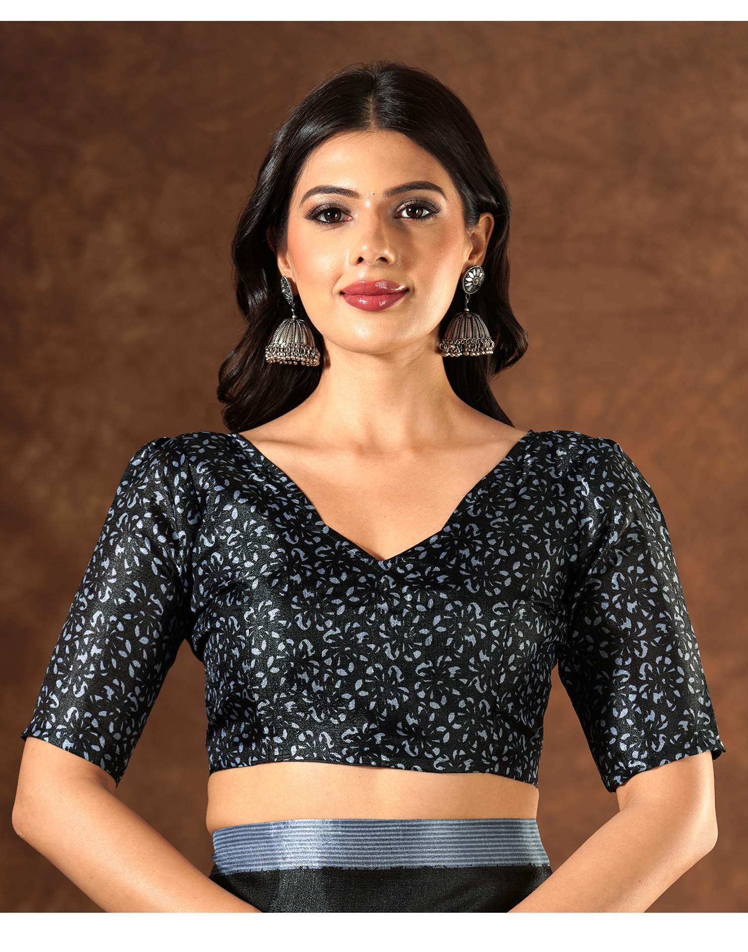 Black Cotton Blend Printed Saree