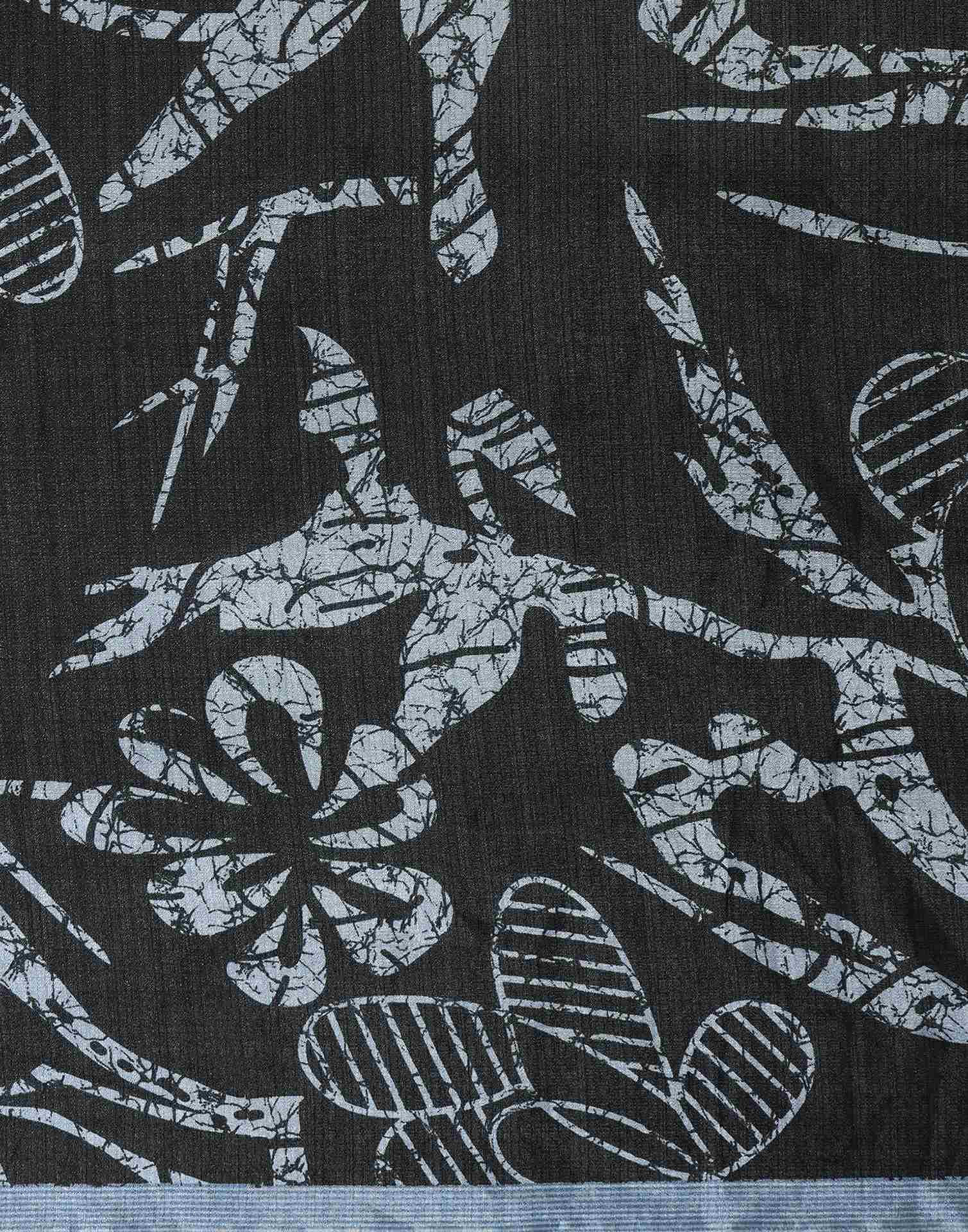 Black Cotton Blend Printed Saree