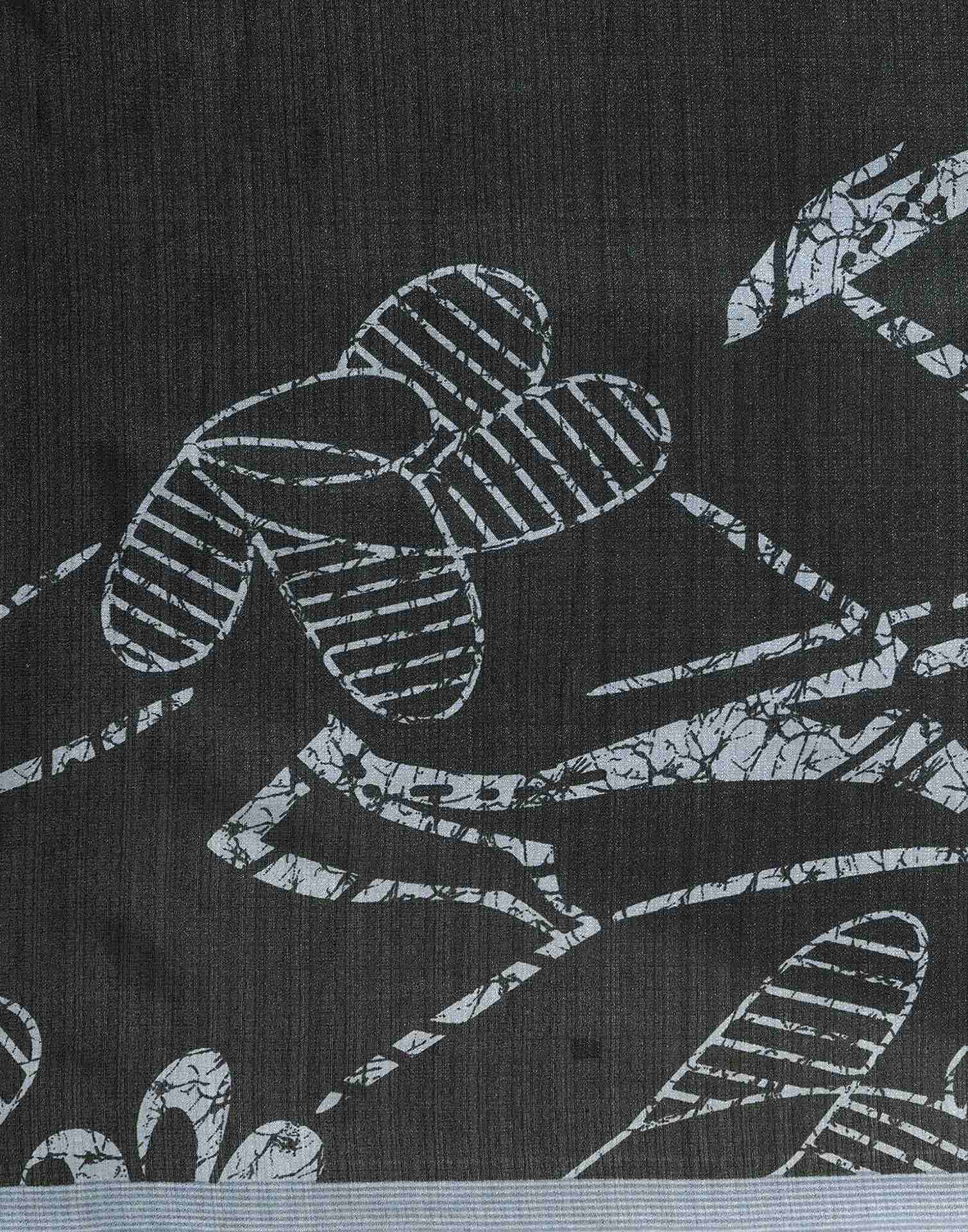 Black Cotton Blend Printed Saree