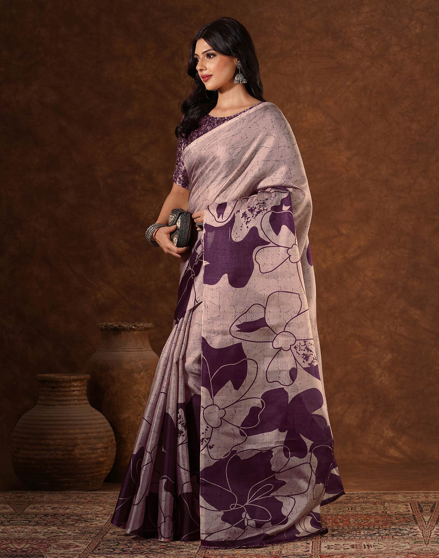Mauve Cotton Printed Saree