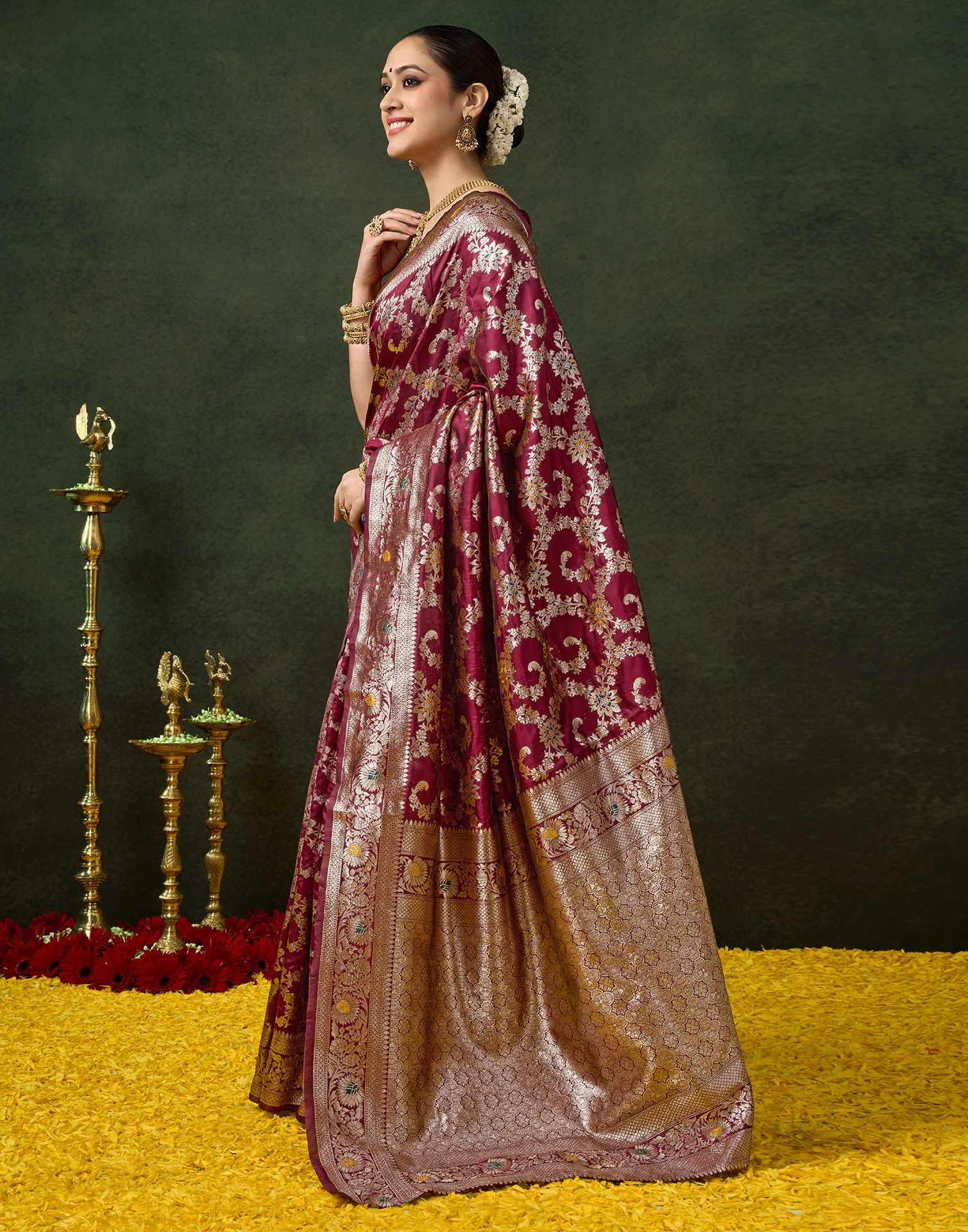 Maroon Silk Woven Banarasi Saree