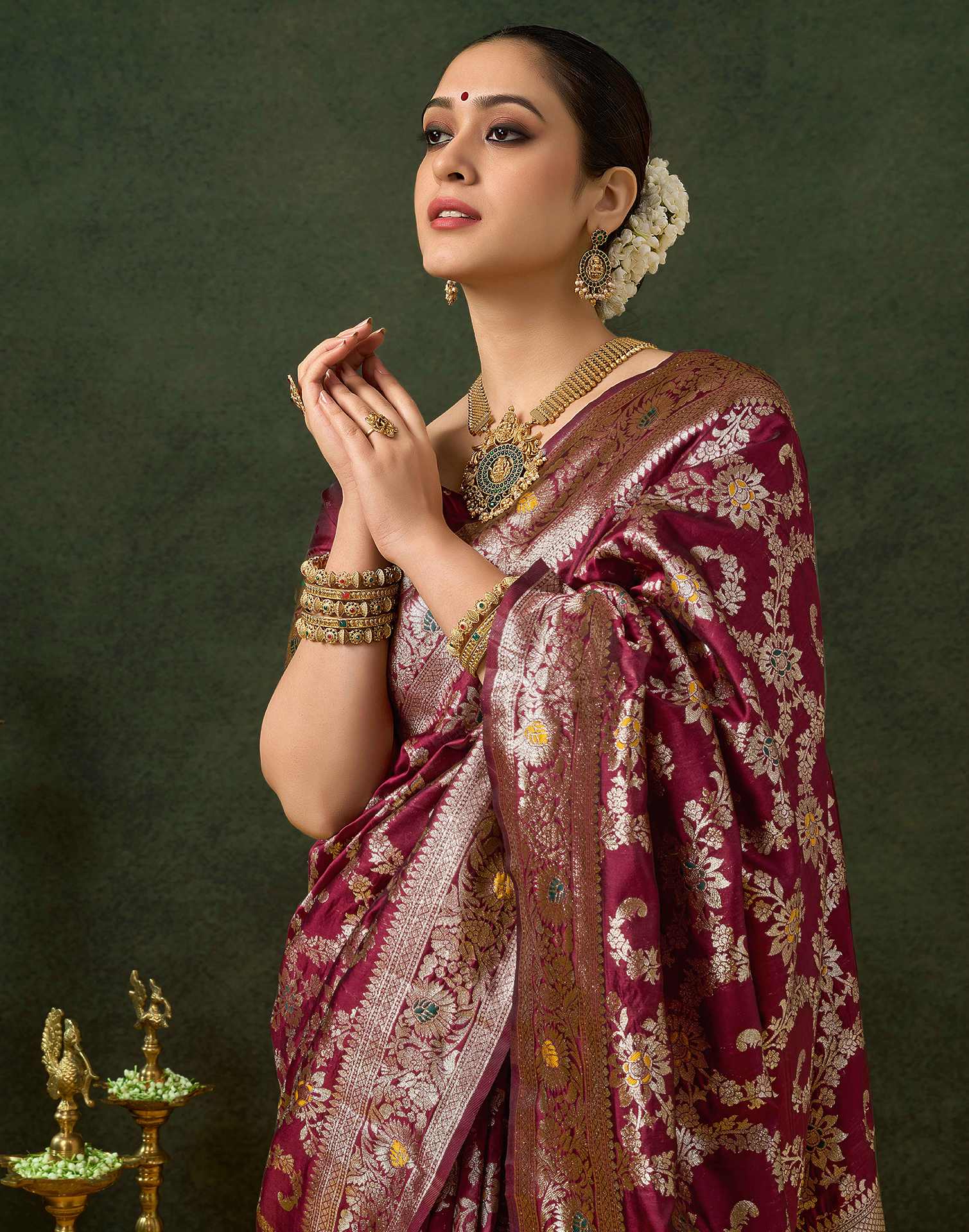 Maroon Silk Woven Banarasi Saree
