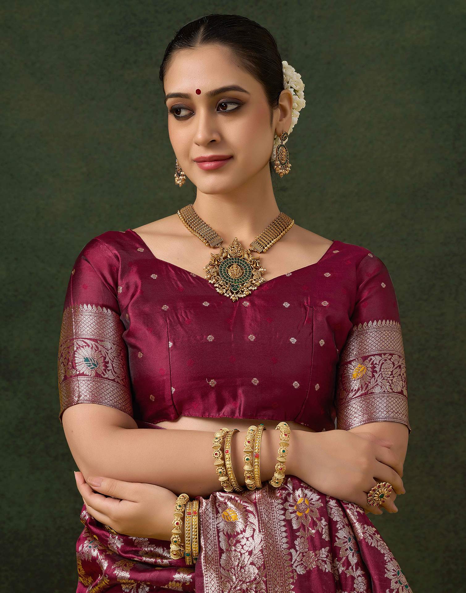 Maroon Silk Woven Banarasi Saree
