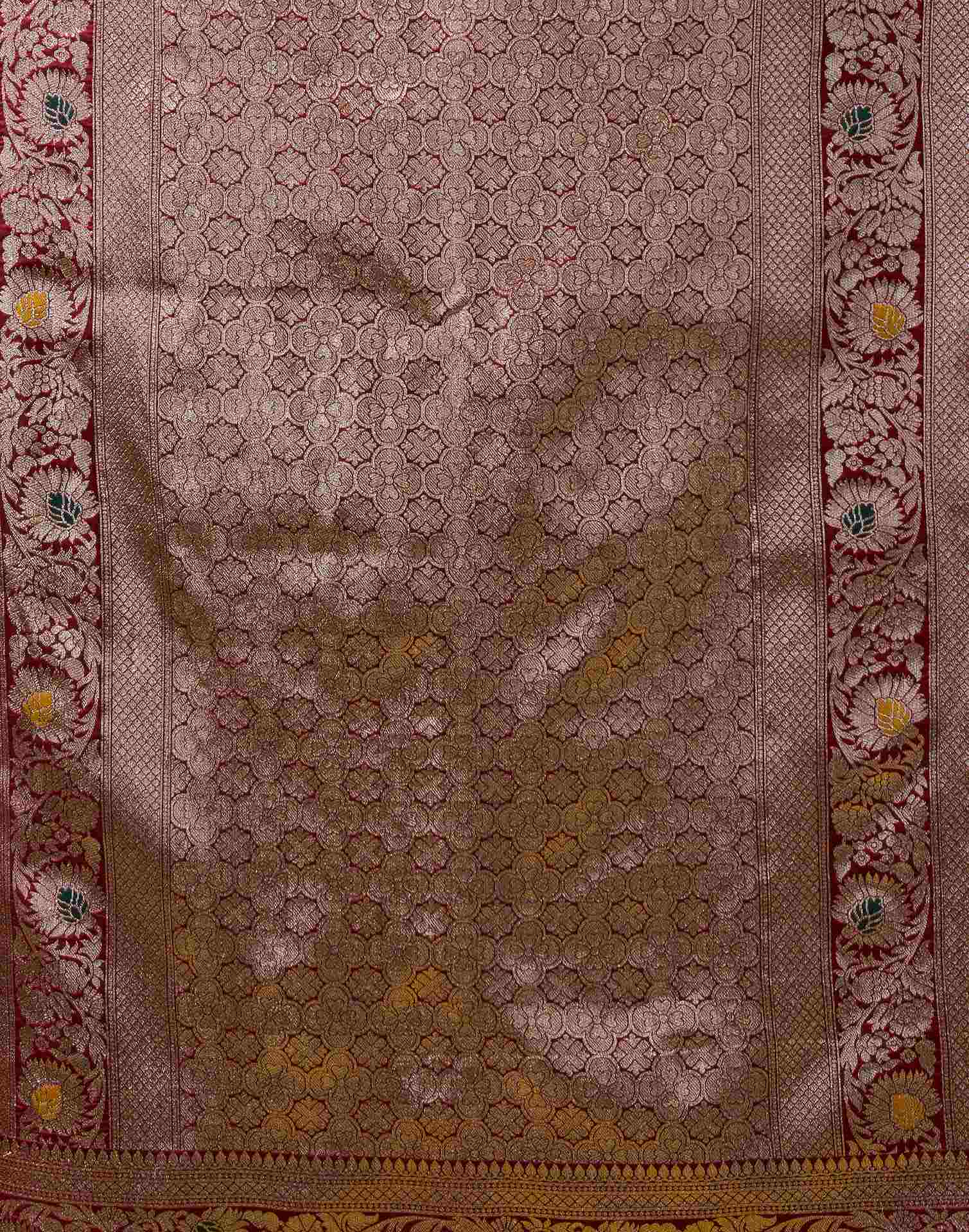 Maroon Silk Woven Banarasi Saree