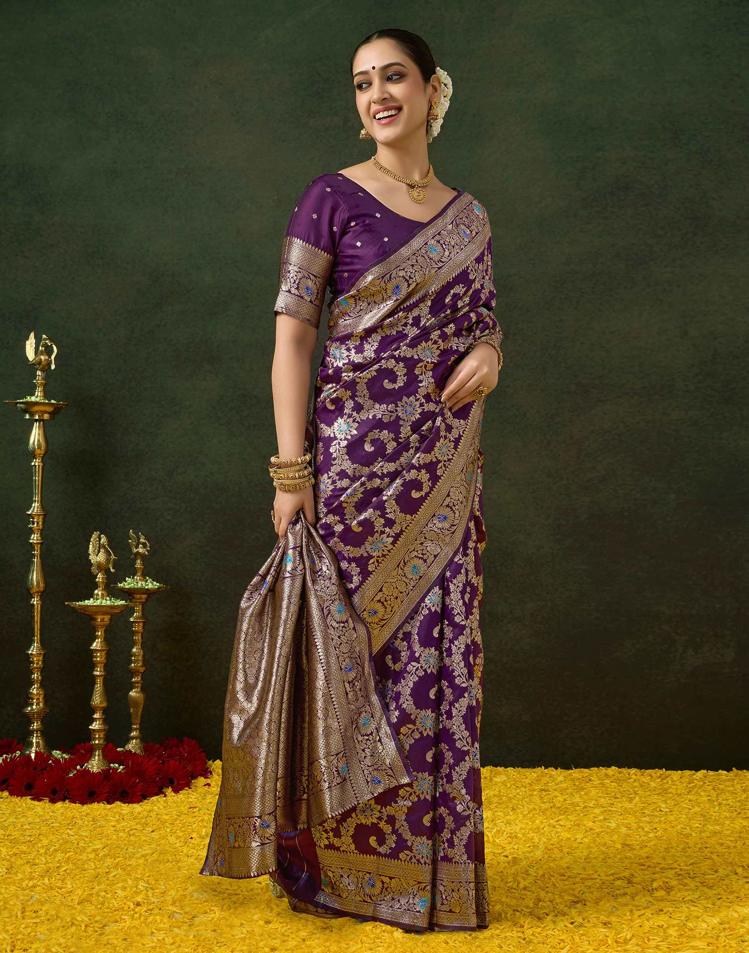 Purple Silk Woven Banarasi Saree