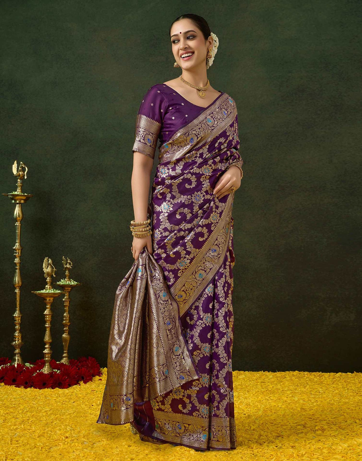Purple Silk Woven Banarasi Saree