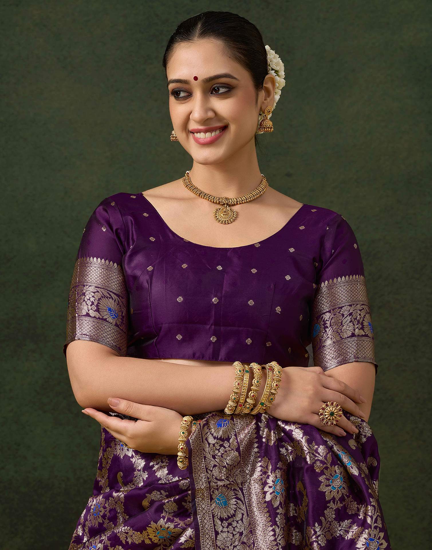 Purple Silk Woven Banarasi Saree