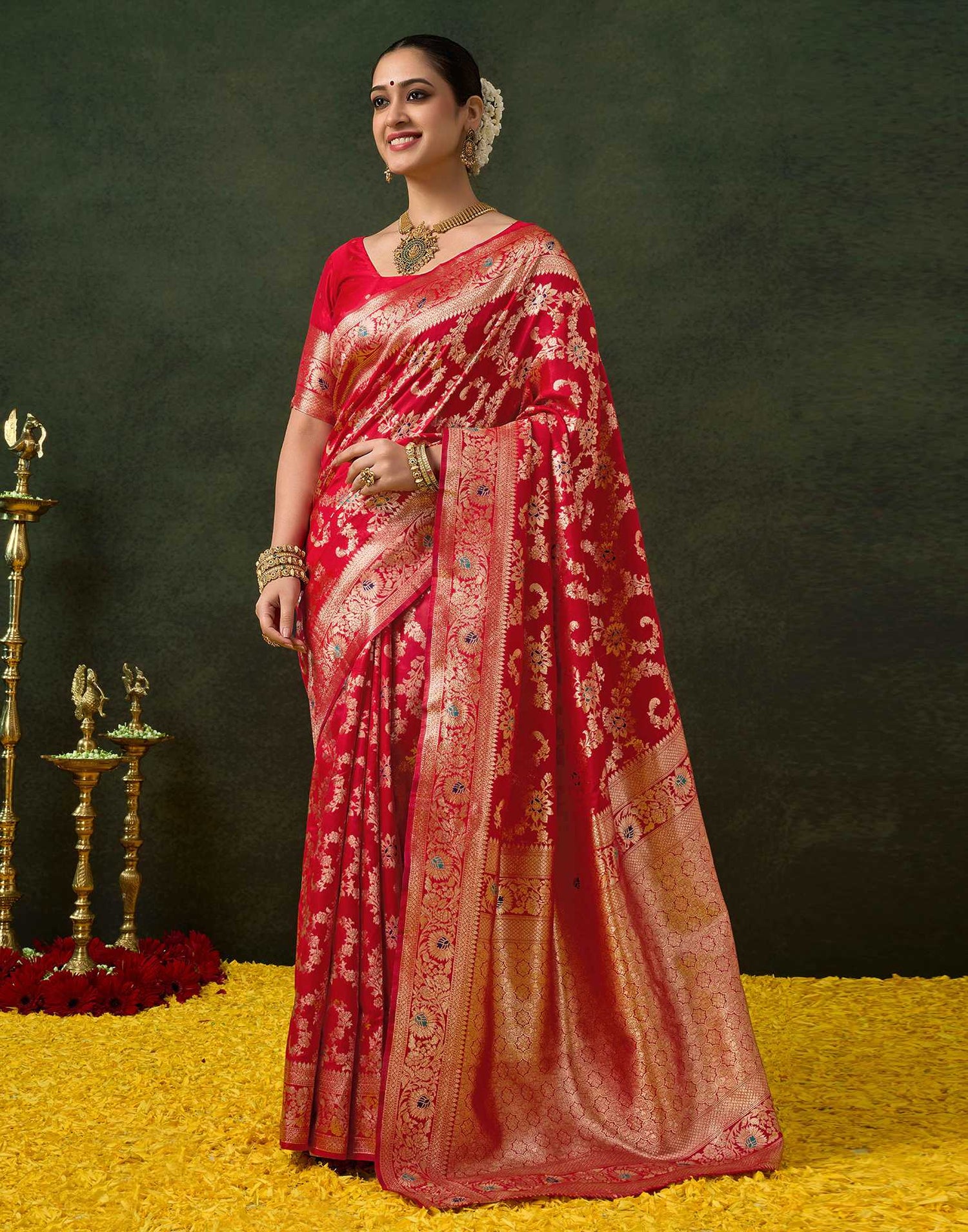 Red Silk Woven Banarasi Saree