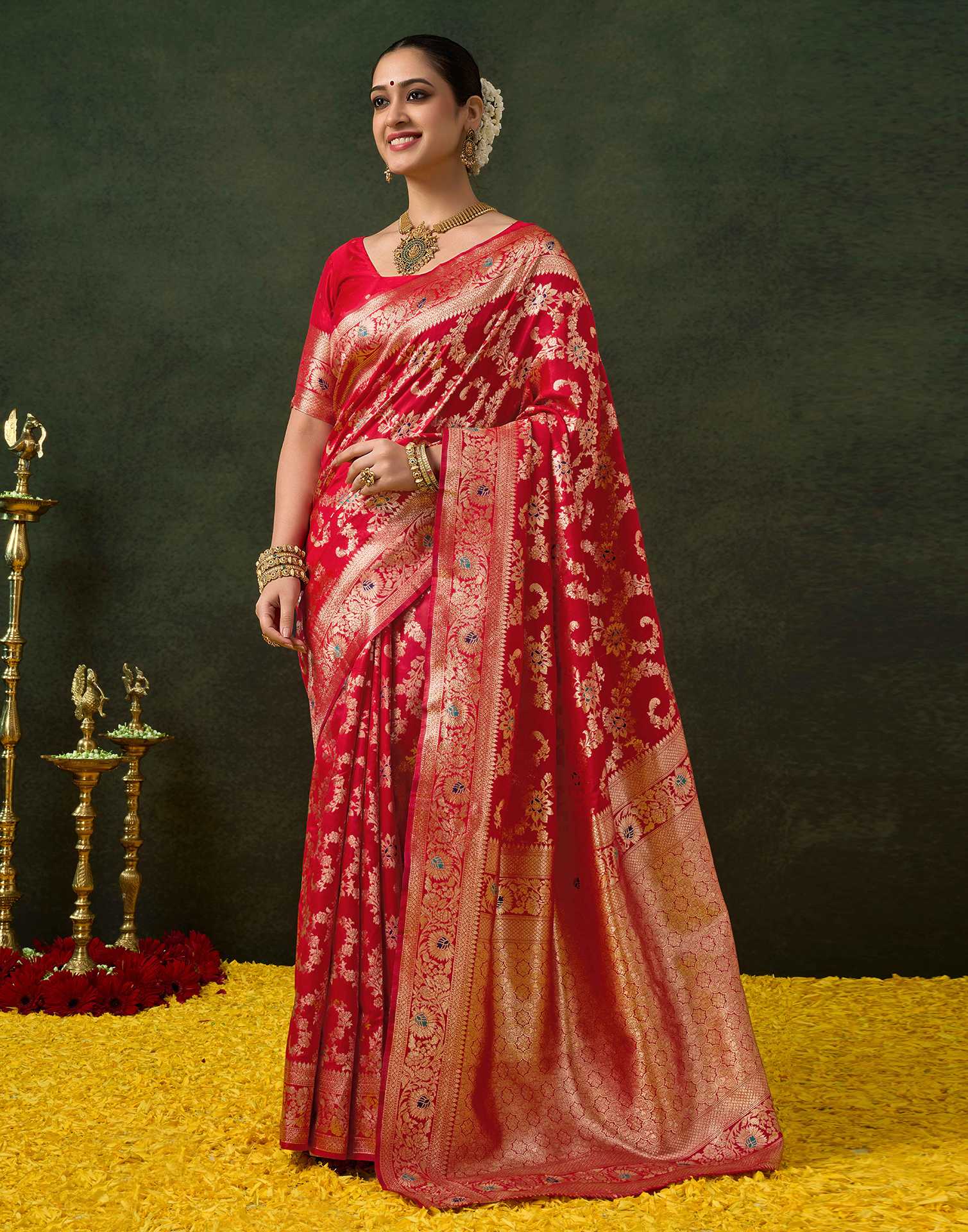 Red Silk Woven Banarasi Saree