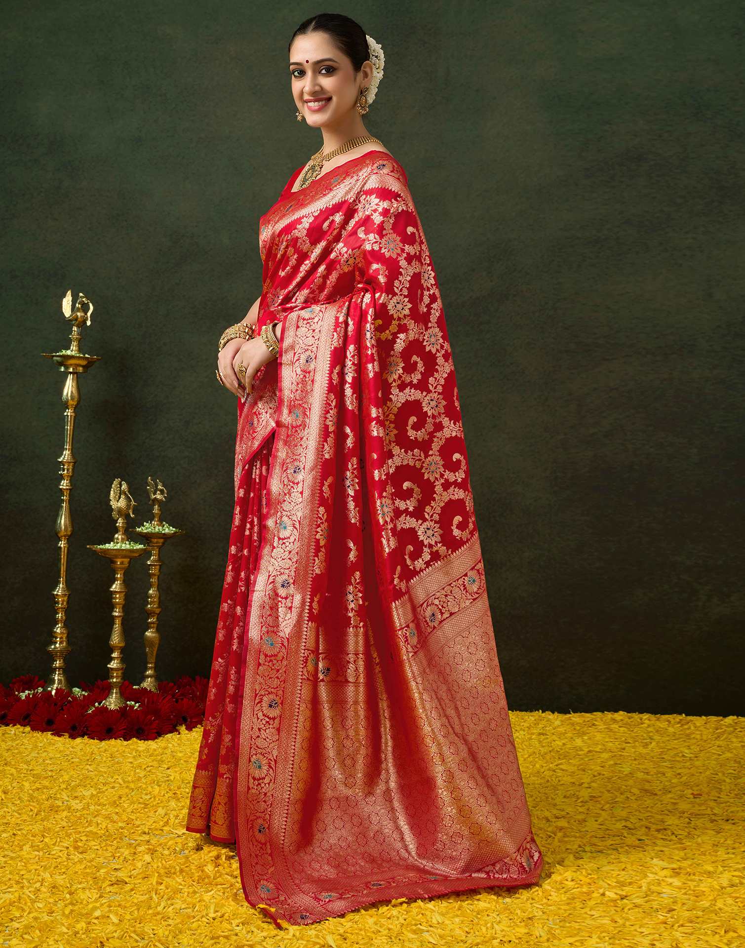Red Silk Woven Banarasi Saree
